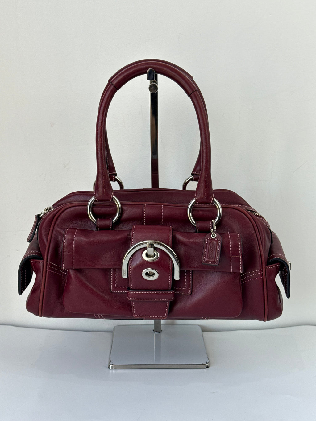 Vintage Coach Soho Mini Boston Bag Burgundy Bordeaux Leather Handbag 00s Y2K