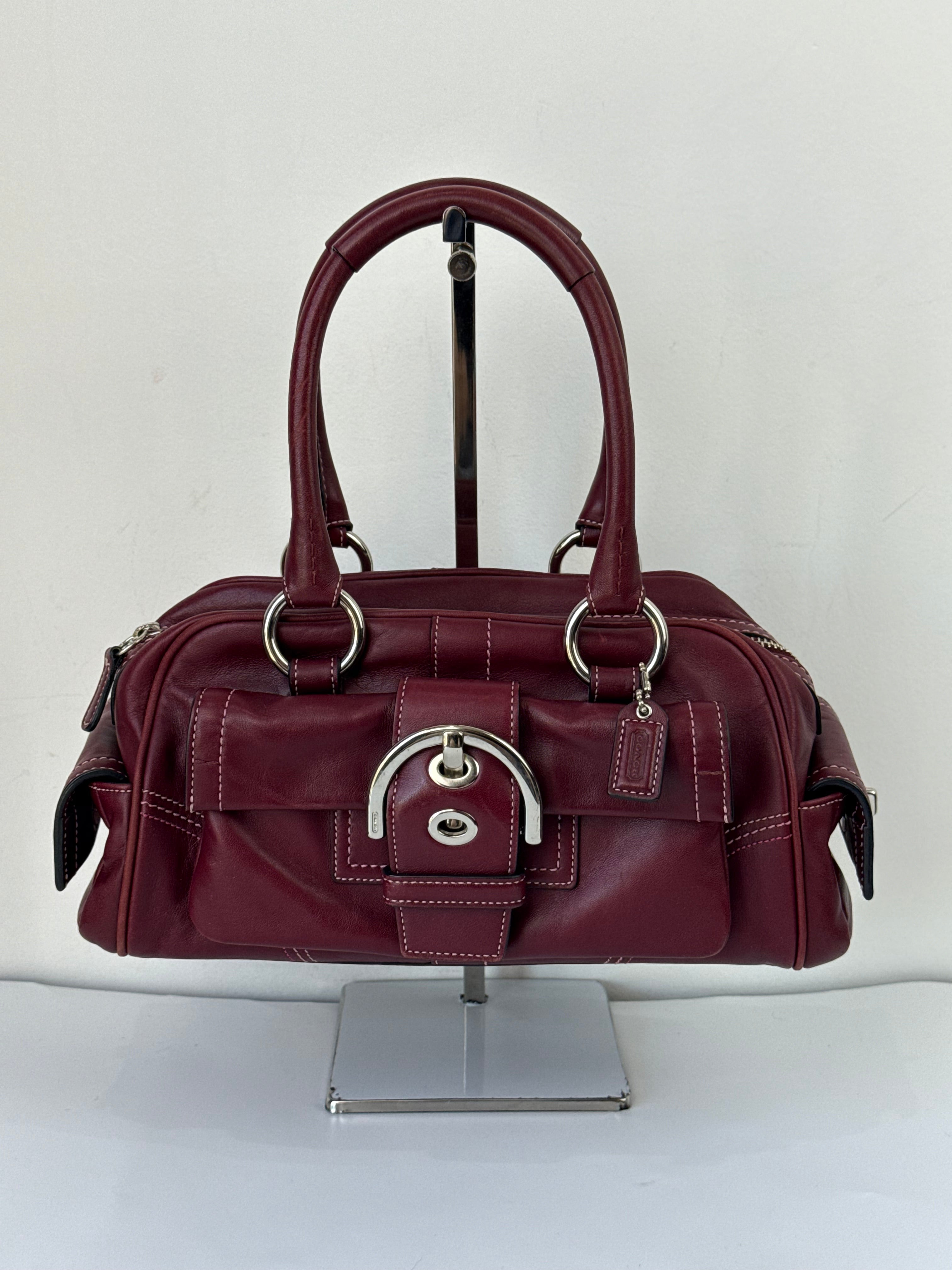Vintage Coach Soho Mini Boston Bag Burgundy Bordeaux Leather Handbag 00s Y2K