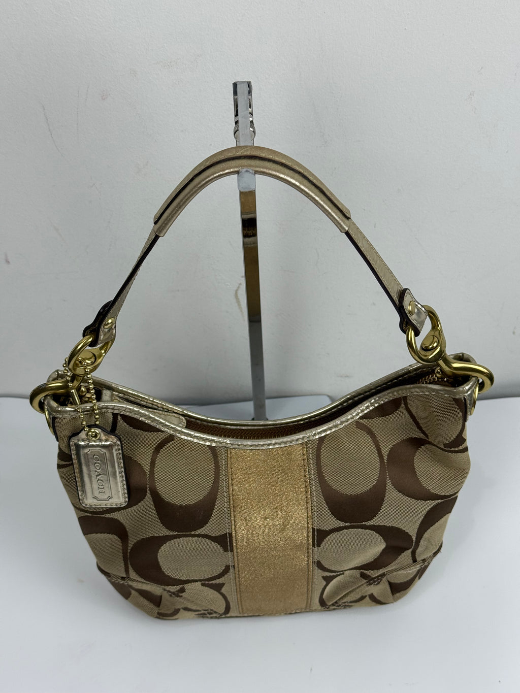 Vintage Coach Hobo Bag Beige/Brown Signature Stripe Shoulder Bag 00s Y2K