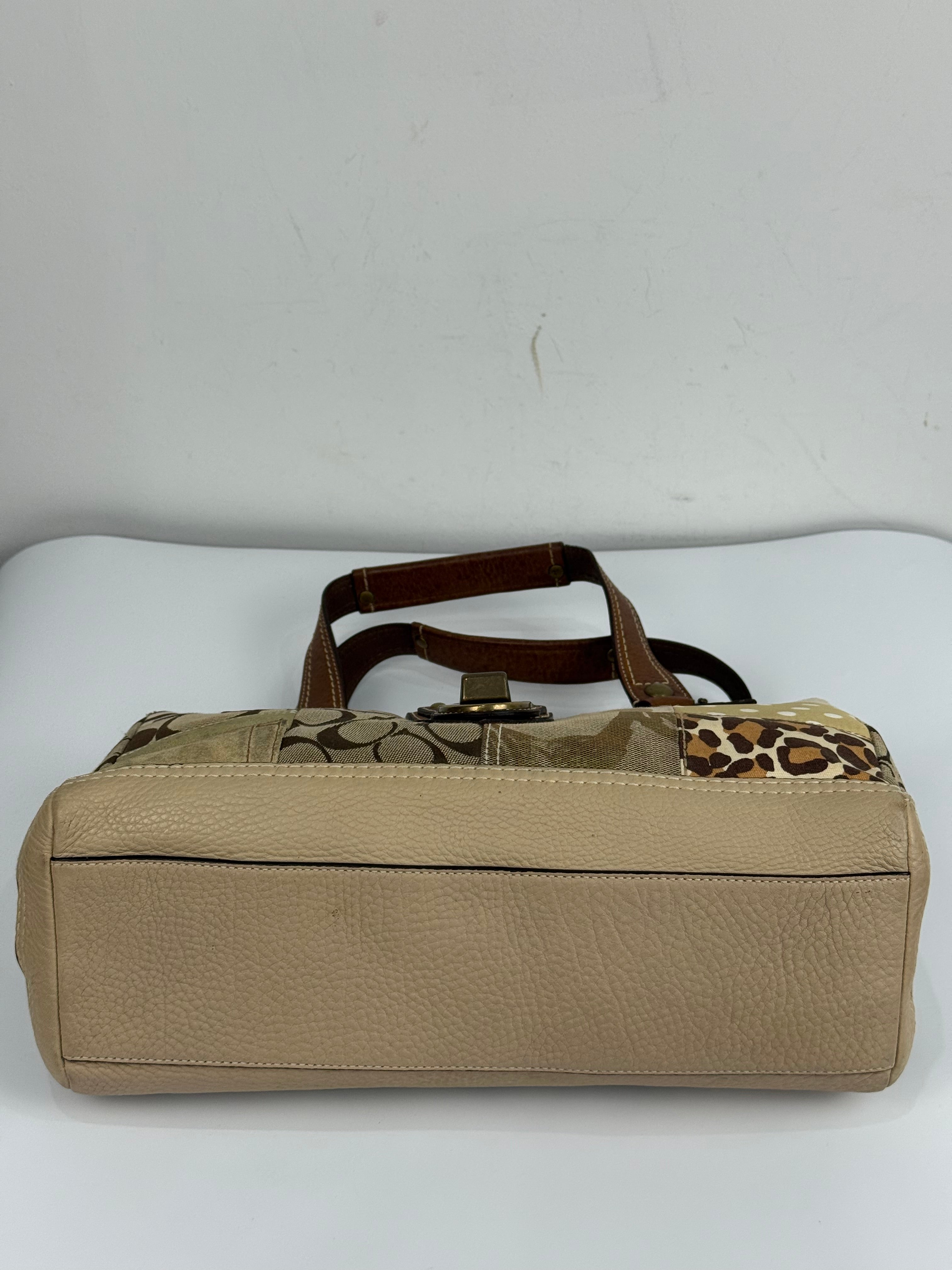 Vintage Coach Brown/Beige Patchwork TurnLock Handbag Coach Y2K Leather Bag