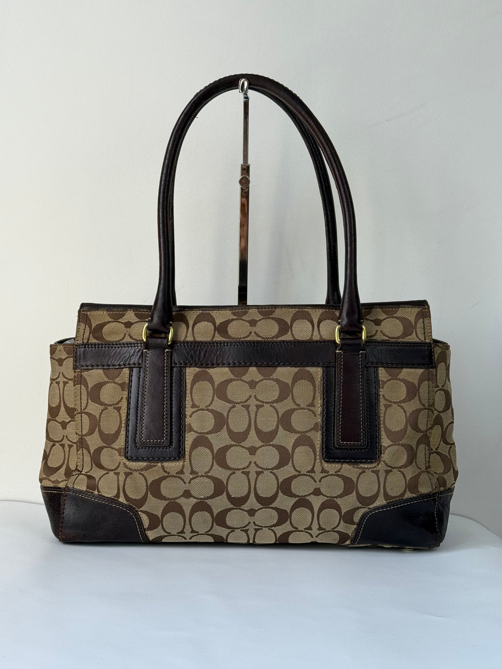 Vintage Coach Hampton Tote Bag Brown & Beige Signature Shoulder Bag 00s Y2K Handbag