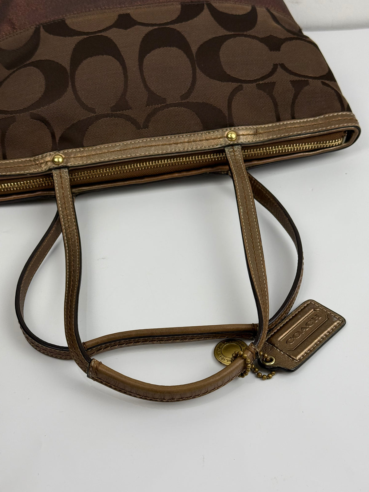 Vintage Coach Mini Tote Bag Brown Signature Canvas Handbag 00s Y2K