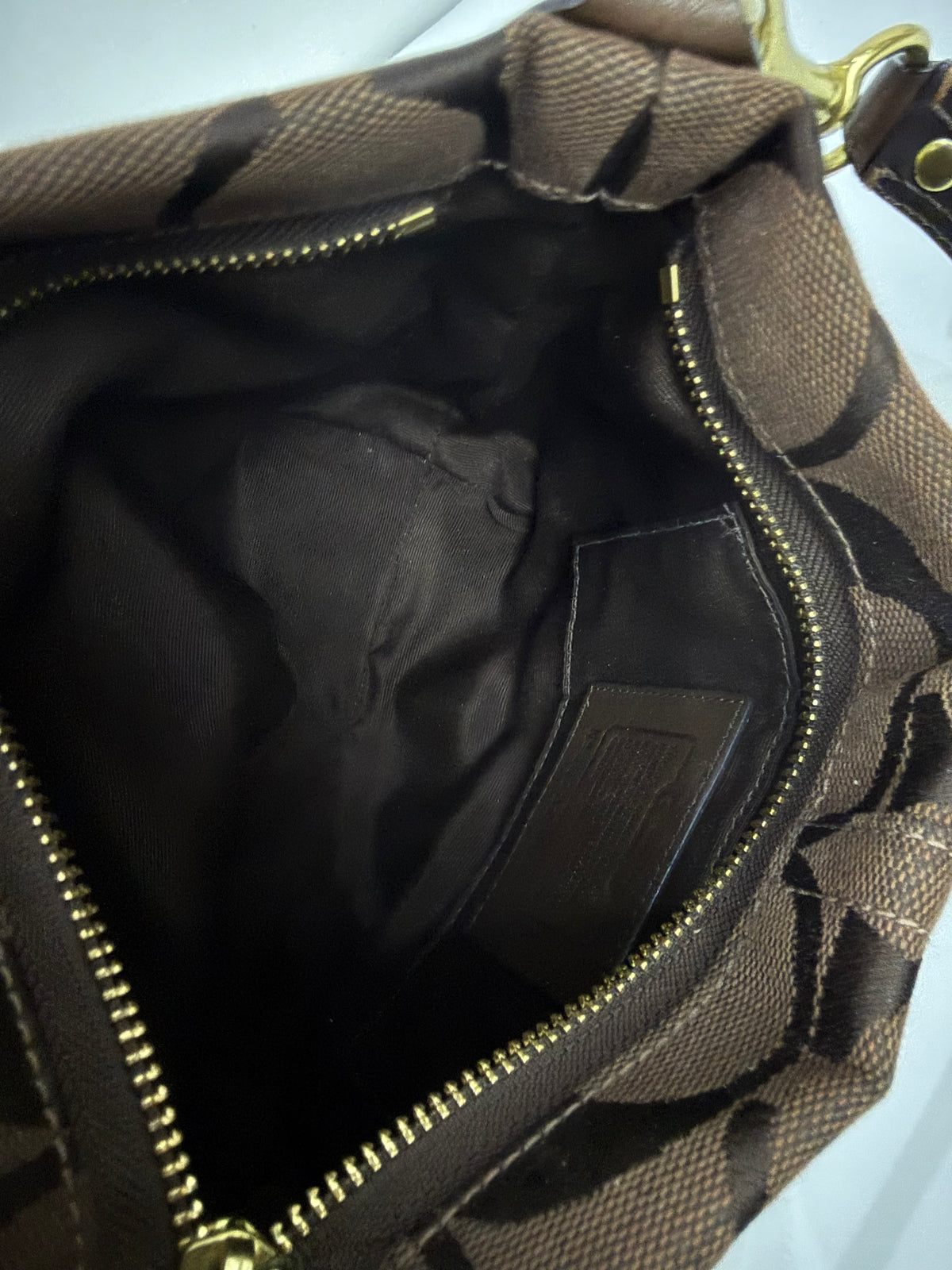Vintage Coach Mini Carly Shoulder Bag Dark Brown Signature Handbag 00s Y2K