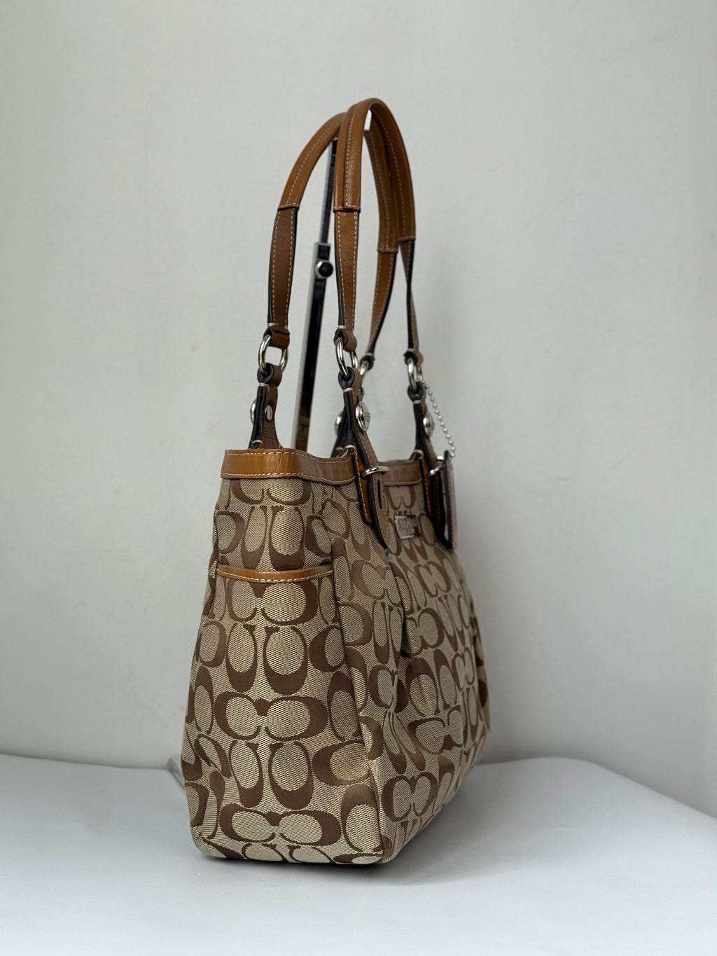 Vintage Coach Gallery Signature Tote Bag Brown & Beige Canvas Shoulder Bag 00s Y2K
