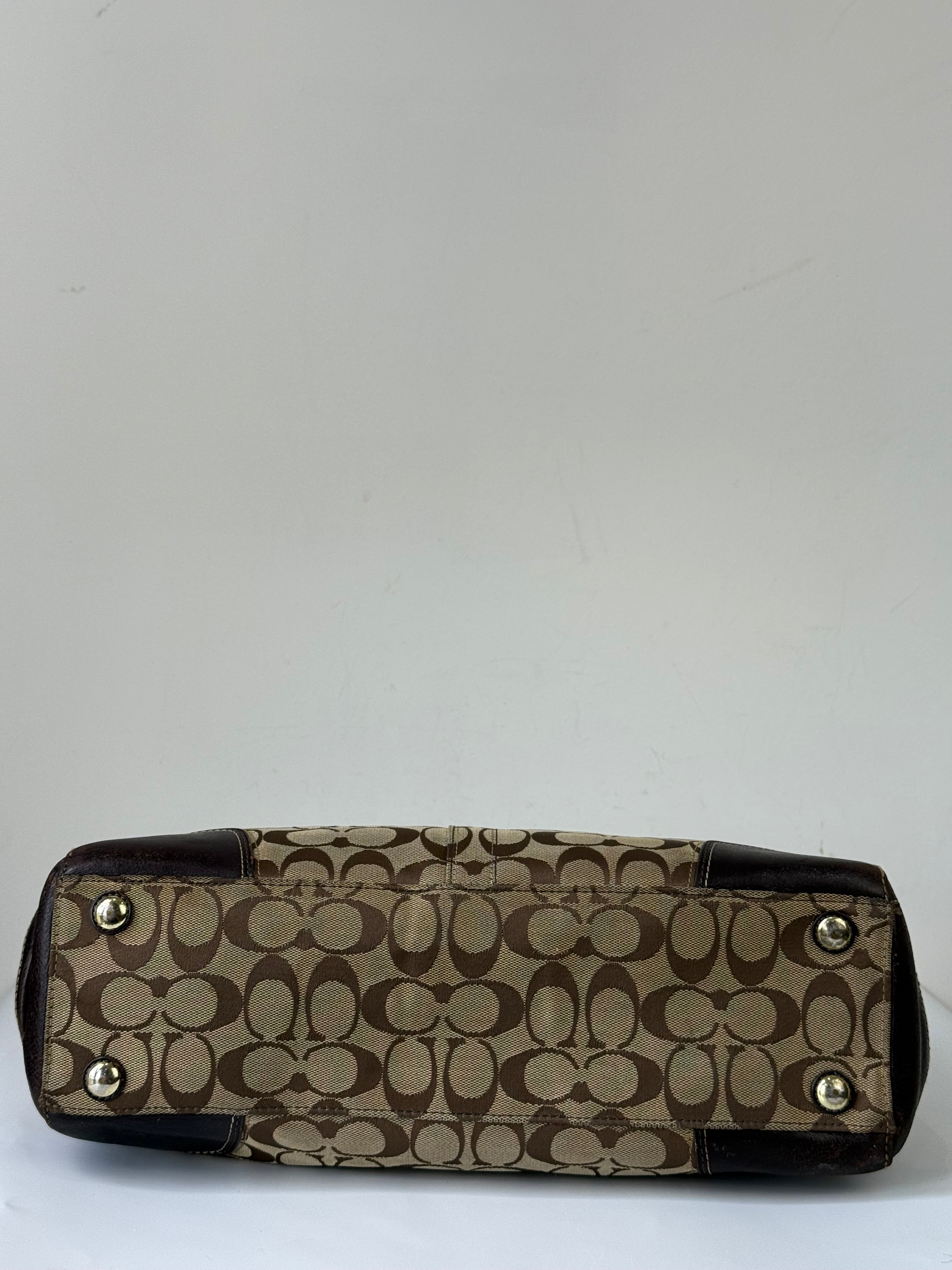 Vintage Coach Hampton Tote Bag Brown & Beige Signature Shoulder Bag 00s Y2K Handbag