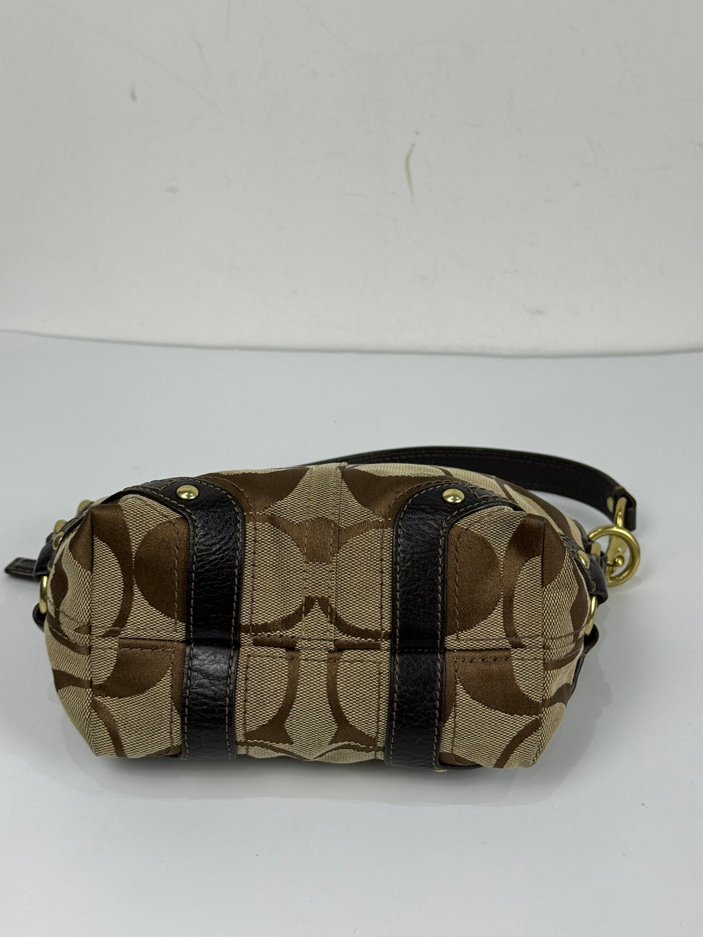 Vintage Coach Mini Carly Shoulder Bag Brown & Beige Signature Hobo Handbag 00s Y2K