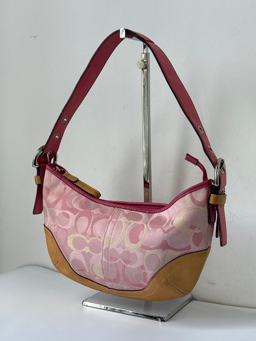 Vintage Coach Pink Soho Hobo Bag Coach Signature Pink and Brown Shoulder 00s Y2K