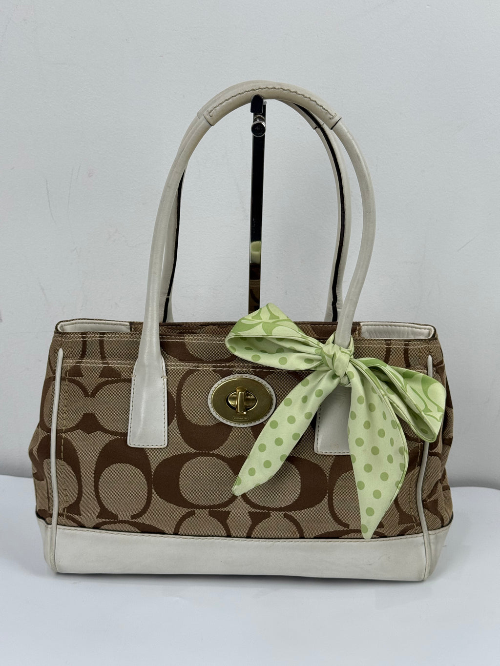 Vintage Coach Hampton Brown/White Tote Bag Coach Signature Y2K HandBag with Scarf