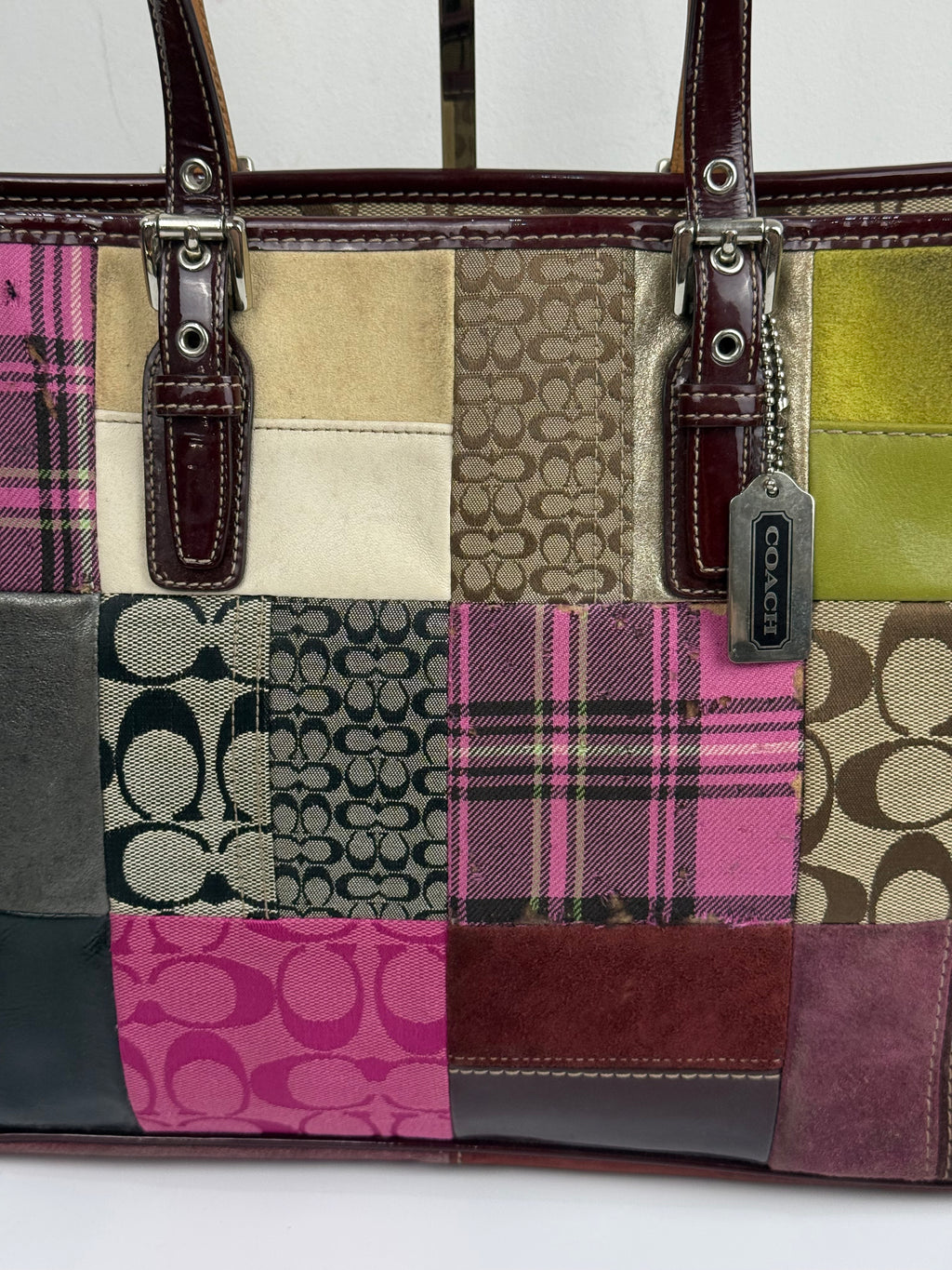 Vintage Coach Patchwork Bag Pink Multi-Colour Patchwork Coach Tote Bag Y2K