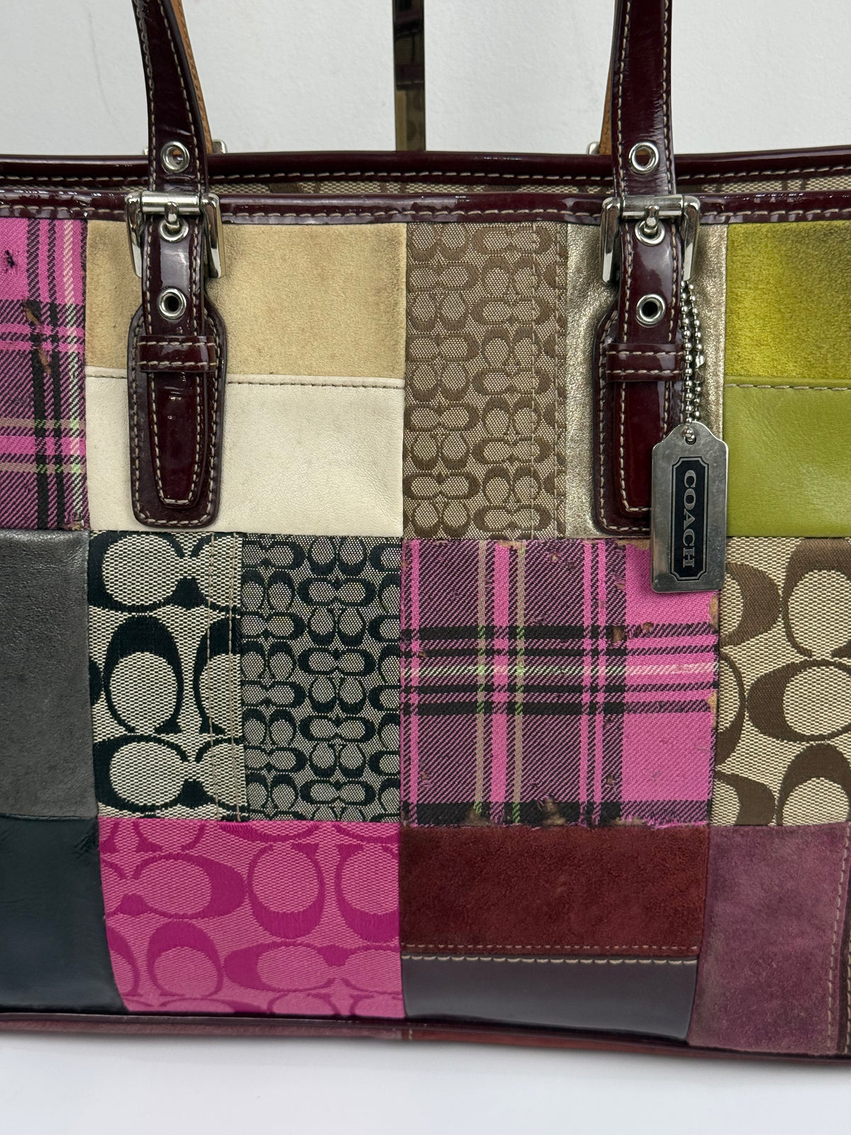 Vintage Coach Patchwork Bag Pink Multi-Colour Patchwork Coach Tote Bag Y2K