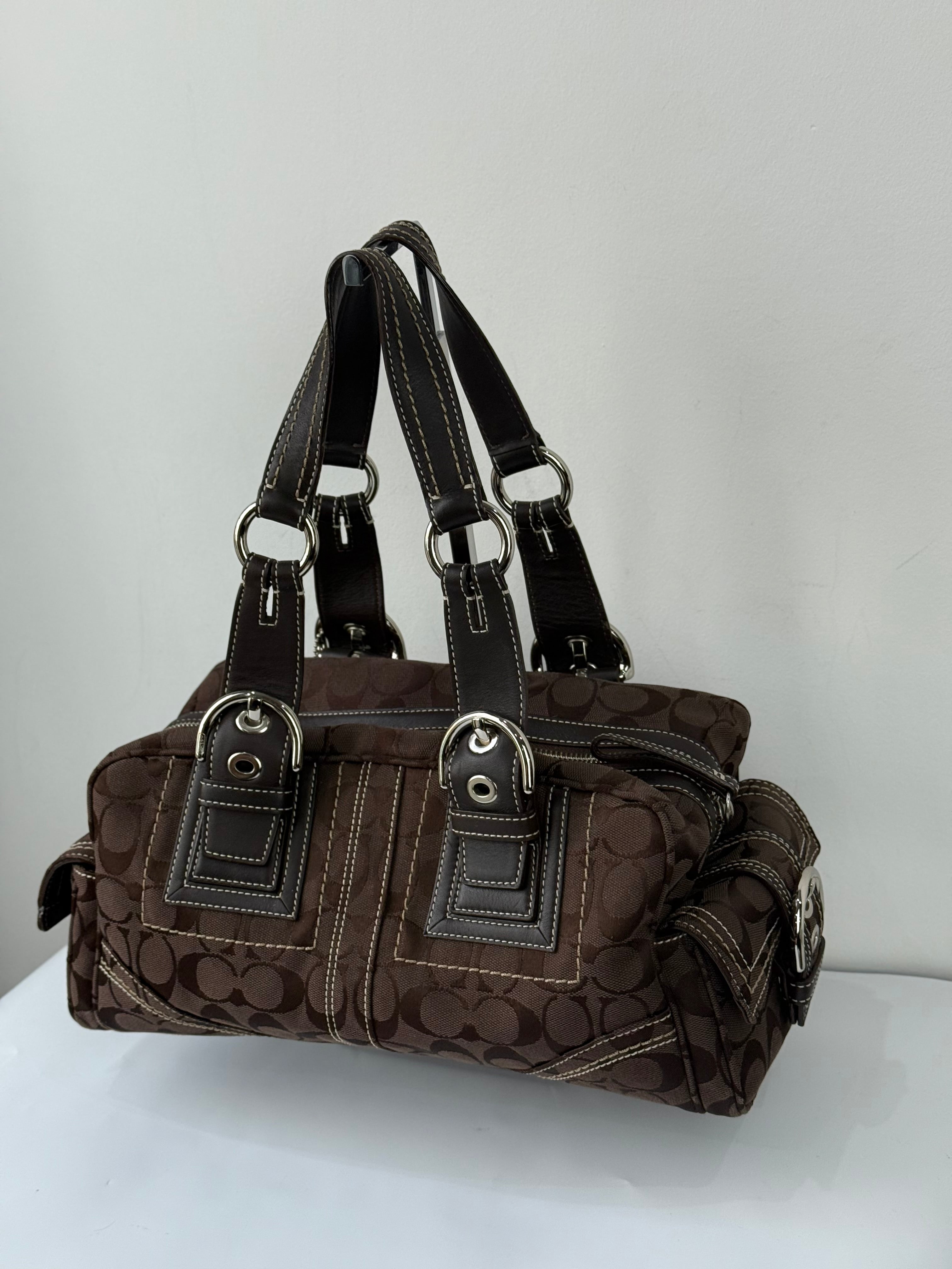 Rare Vintage Coach Dark Brown Boston Satchel Soho Mia Signature Shoulder Bag 00s Y2K