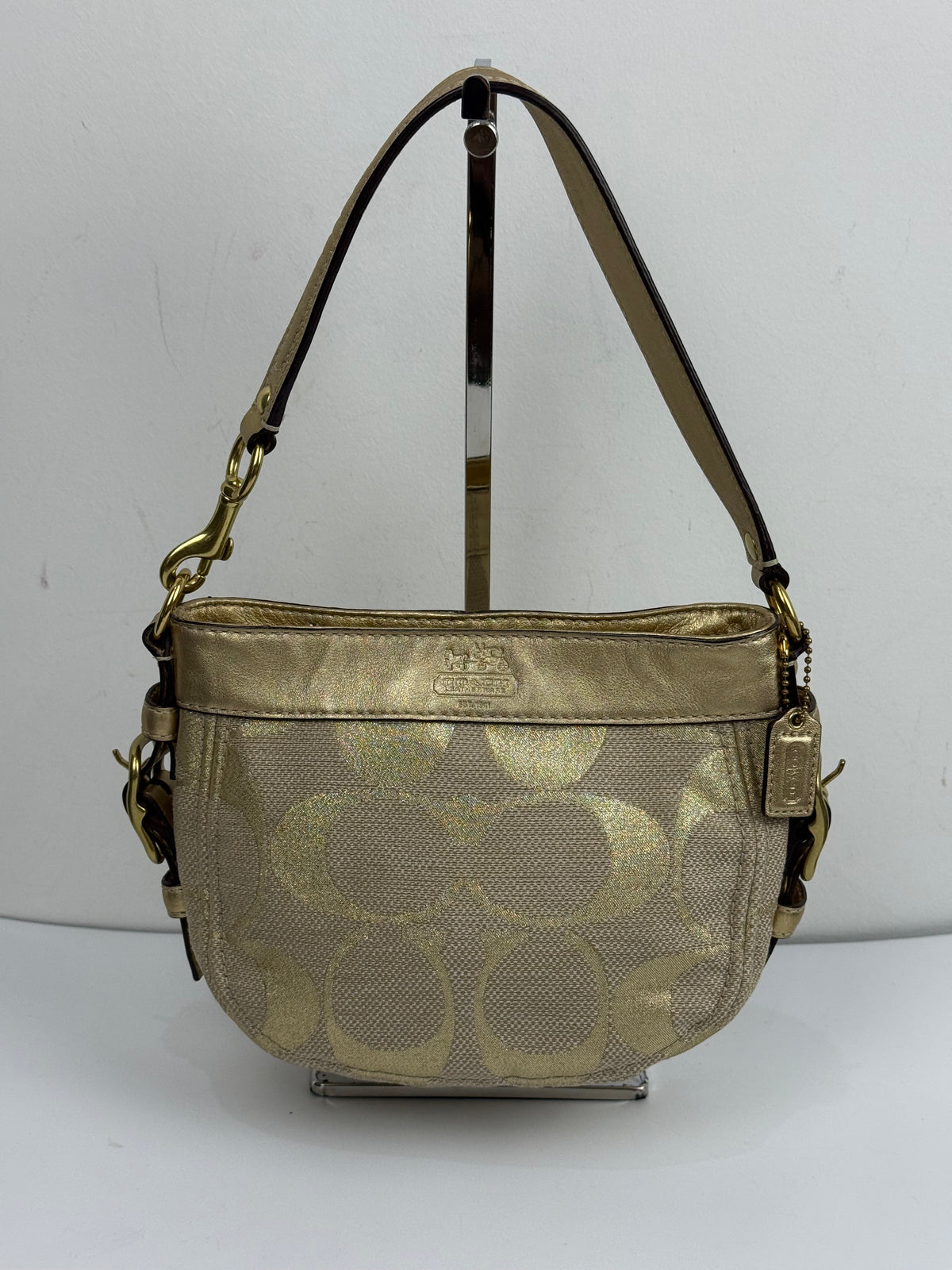 Vintage Coach Mini Zoe Bag Gold Signature Shoulder Bag 00s Y2K