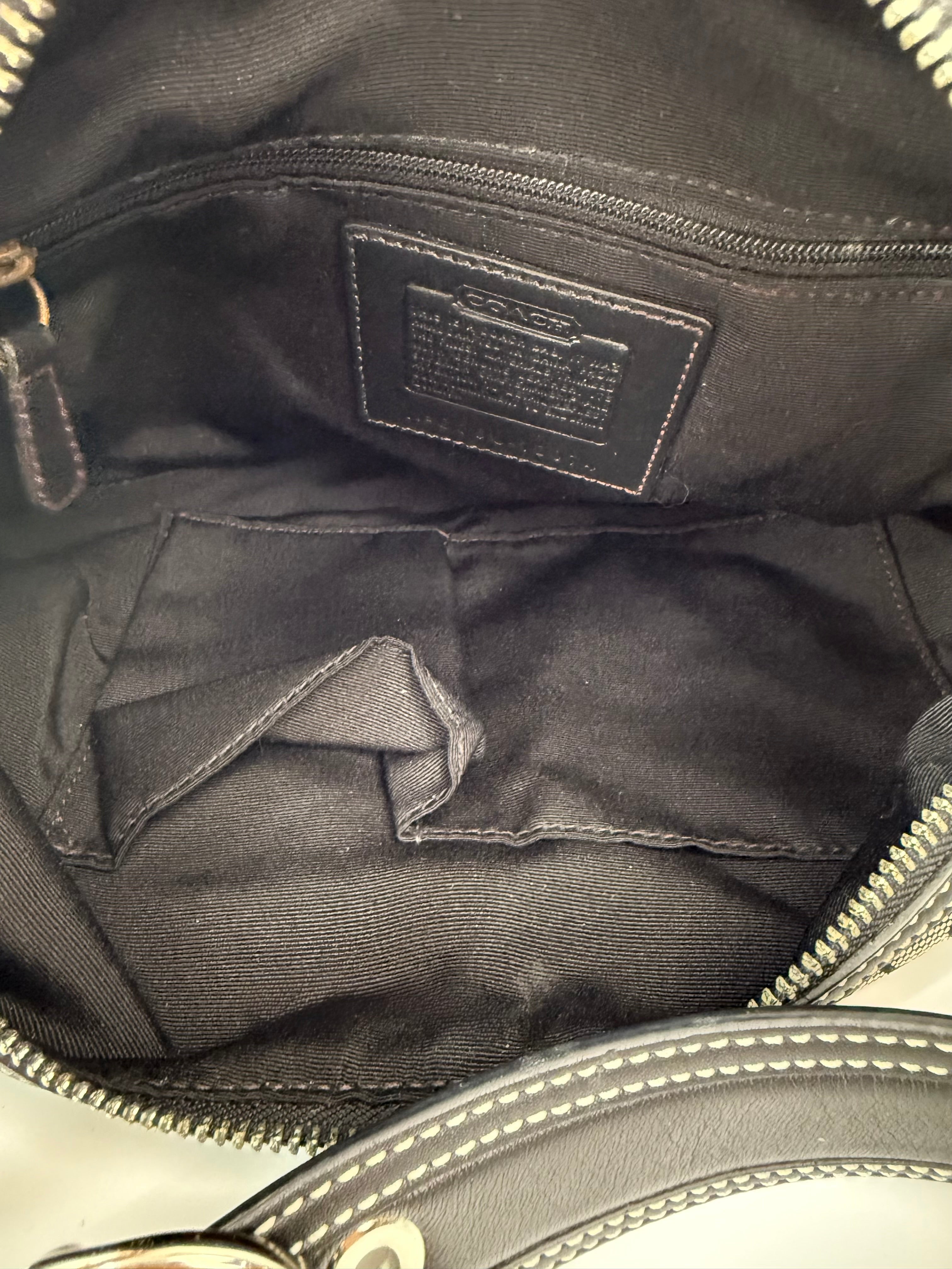 Vintage Coach Signature Hobo Bag Grey Black Canvas Leather Shoulder Bag 00s Y2K