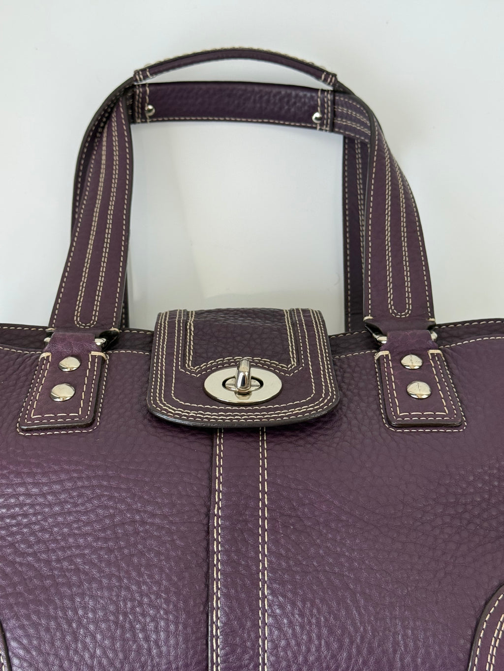 Vintage Coach Hampton Satchel Bag Purple Pebble Leather Shoulder Bag 00s Y2K