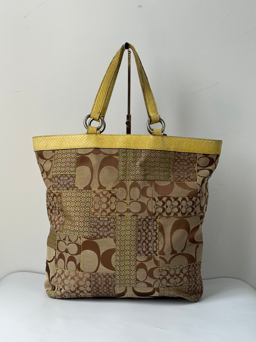 Vintage Coach Patchwork Tote Bag Coach Brown Signature Yellow Leather Handbag 00s Y2K