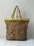 Vintage Coach Patchwork Tote Bag Coach Brown Signature Yellow Leather Handbag 00s Y2K