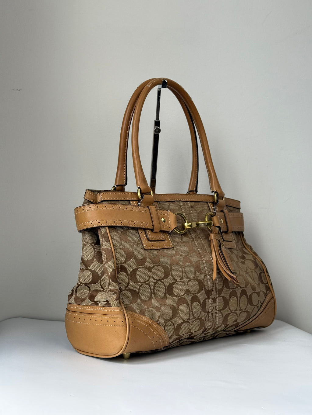 Vintage Coach Hampton Signature Tote Bag Brown & Beige Coach Canvas HandBag 00s Y2K