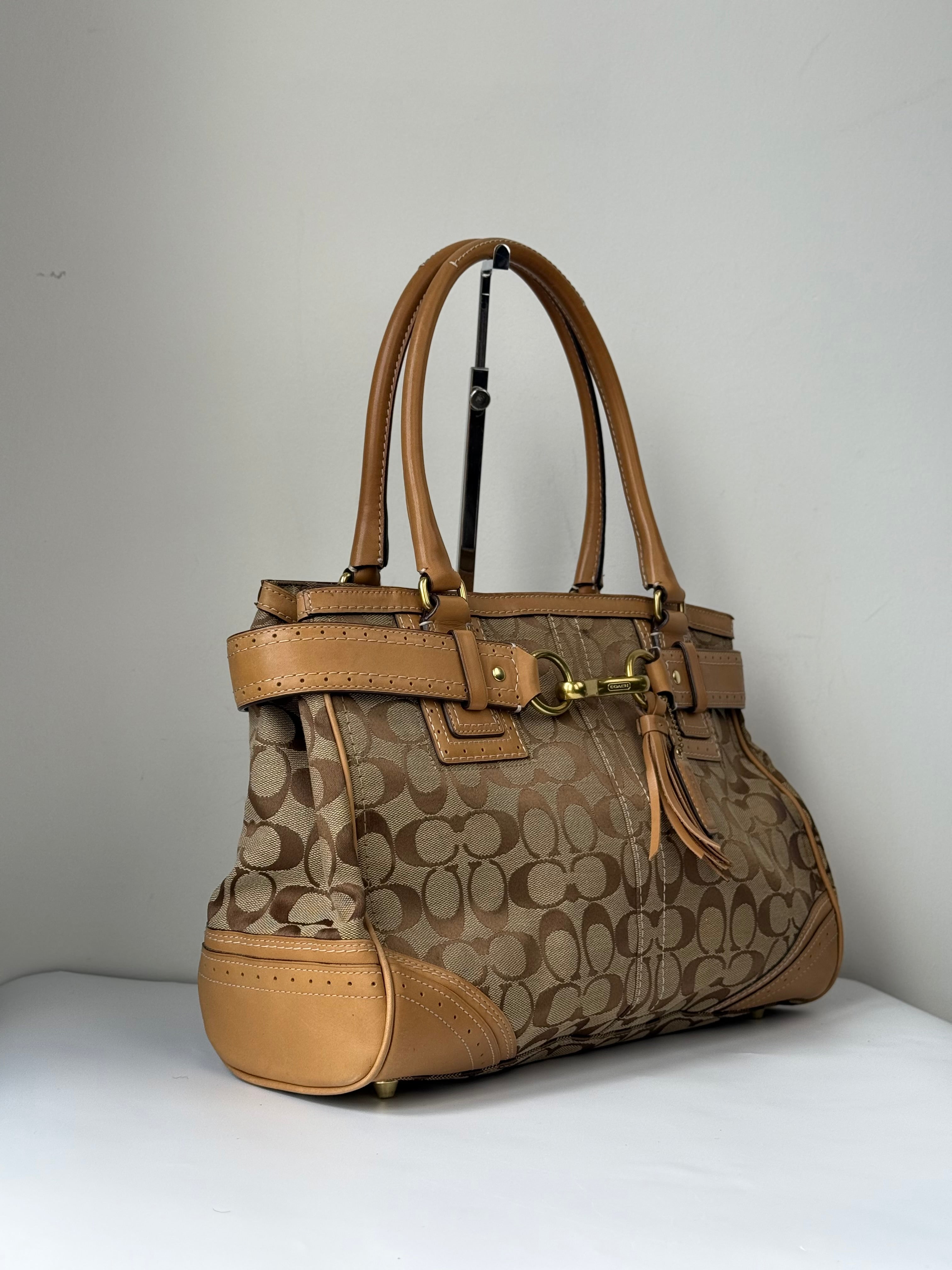 Vintage Coach Hampton Signature Tote Bag Brown & Beige Coach Canvas HandBag 00s Y2K
