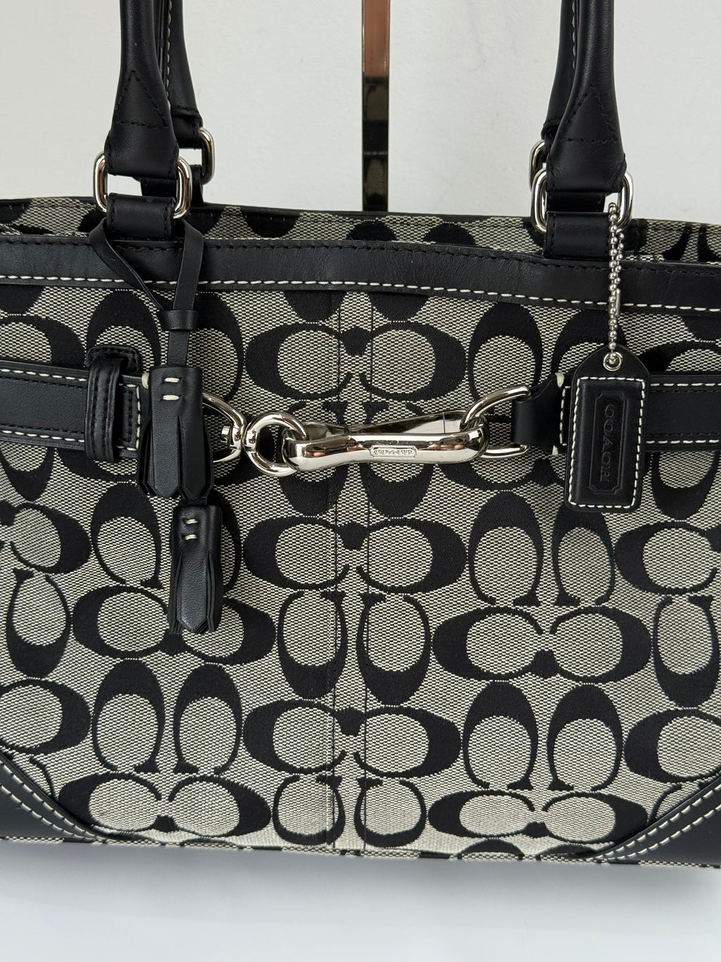 Vintage Coach Hampton Signature Tote Bag Coach Grey & Black Handbag 00s Y2K