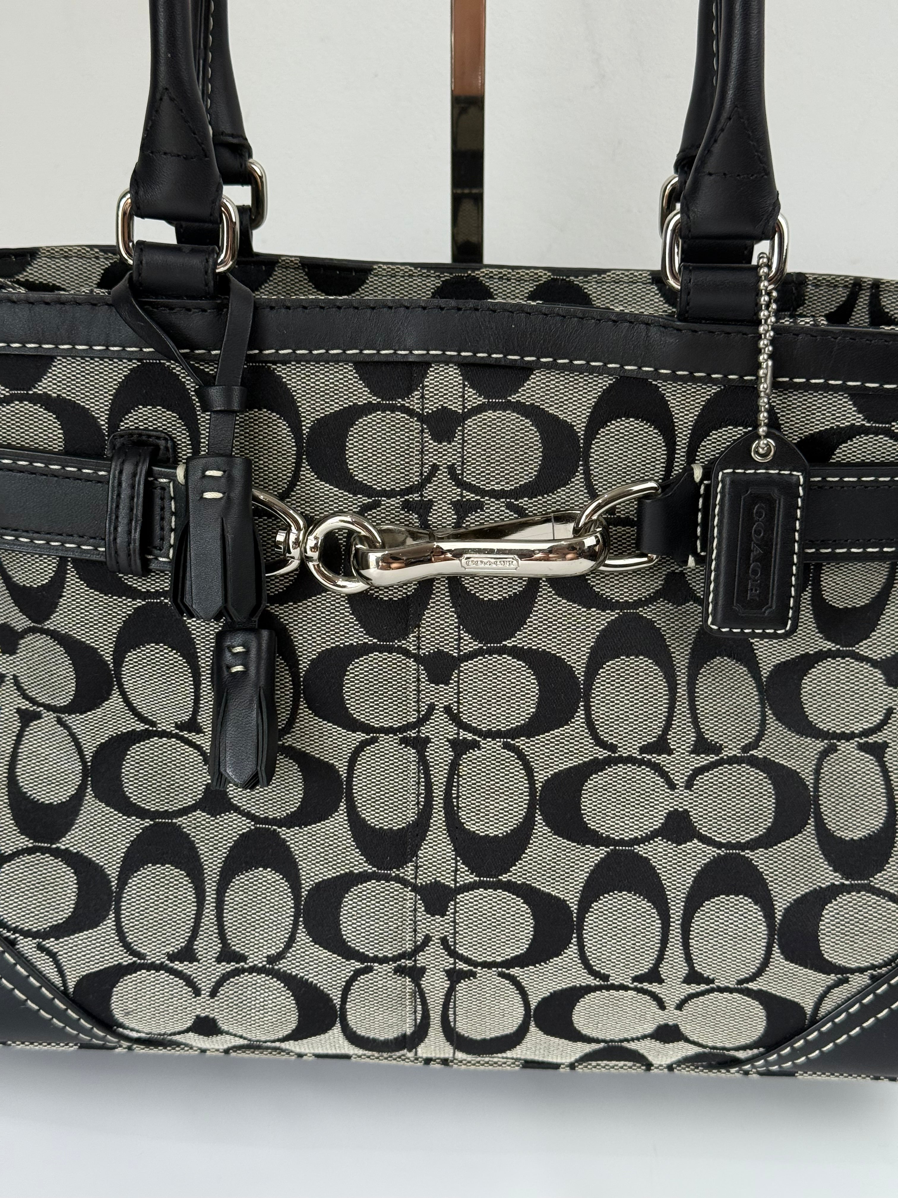 Vintage Coach Hampton Signature Tote Bag Coach Grey & Black Handbag 00s Y2K