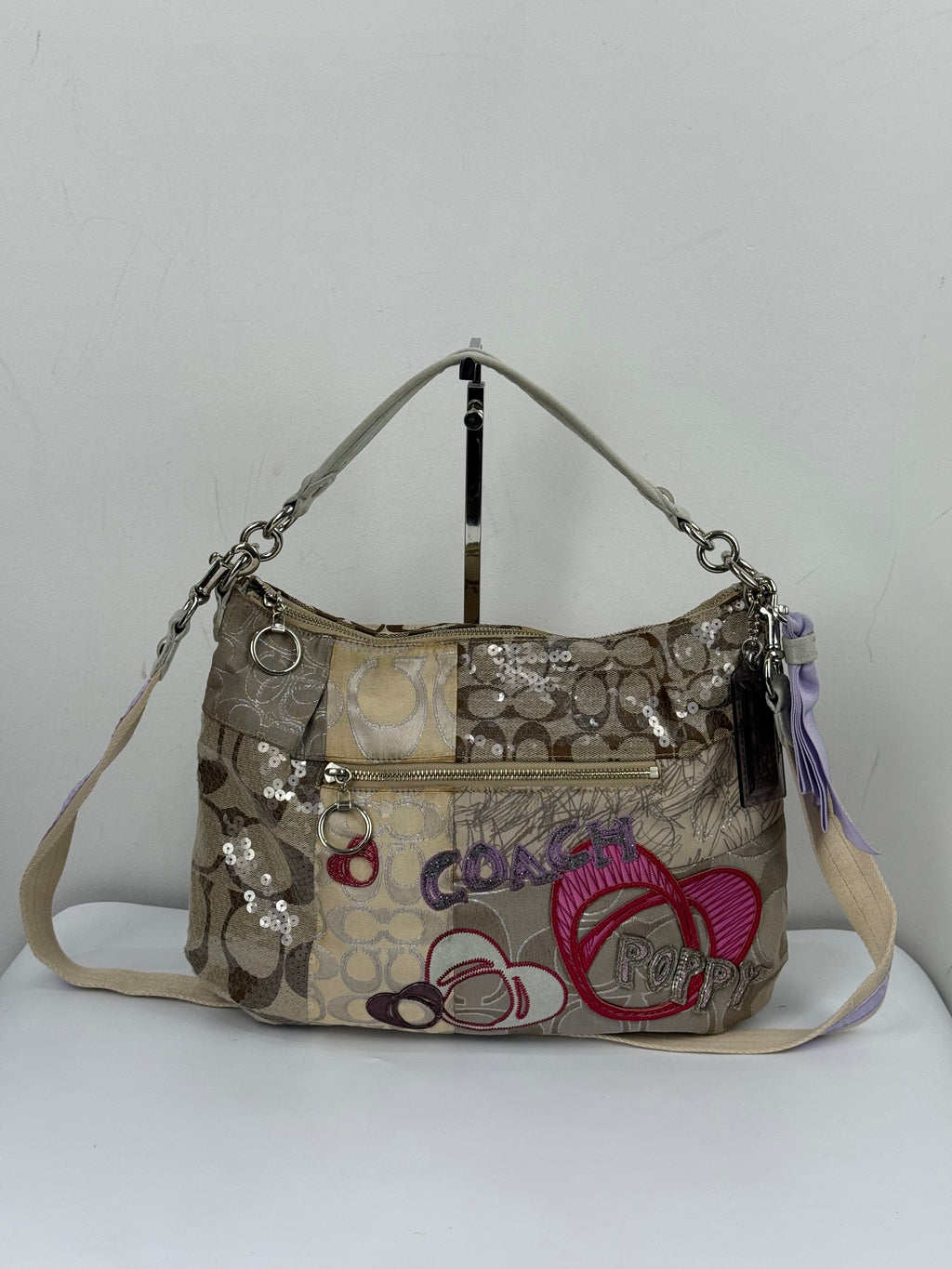 Vintage Coach Poppy Sequin 2-way Shoulder Bag Coach Signature Patchwork Heart Design Handbag 00s Y2K