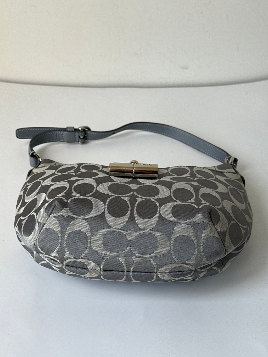 Vintage Coach Kristin Opt Art Handbag Light Blue Signature Pouch Bag 00s Y2K