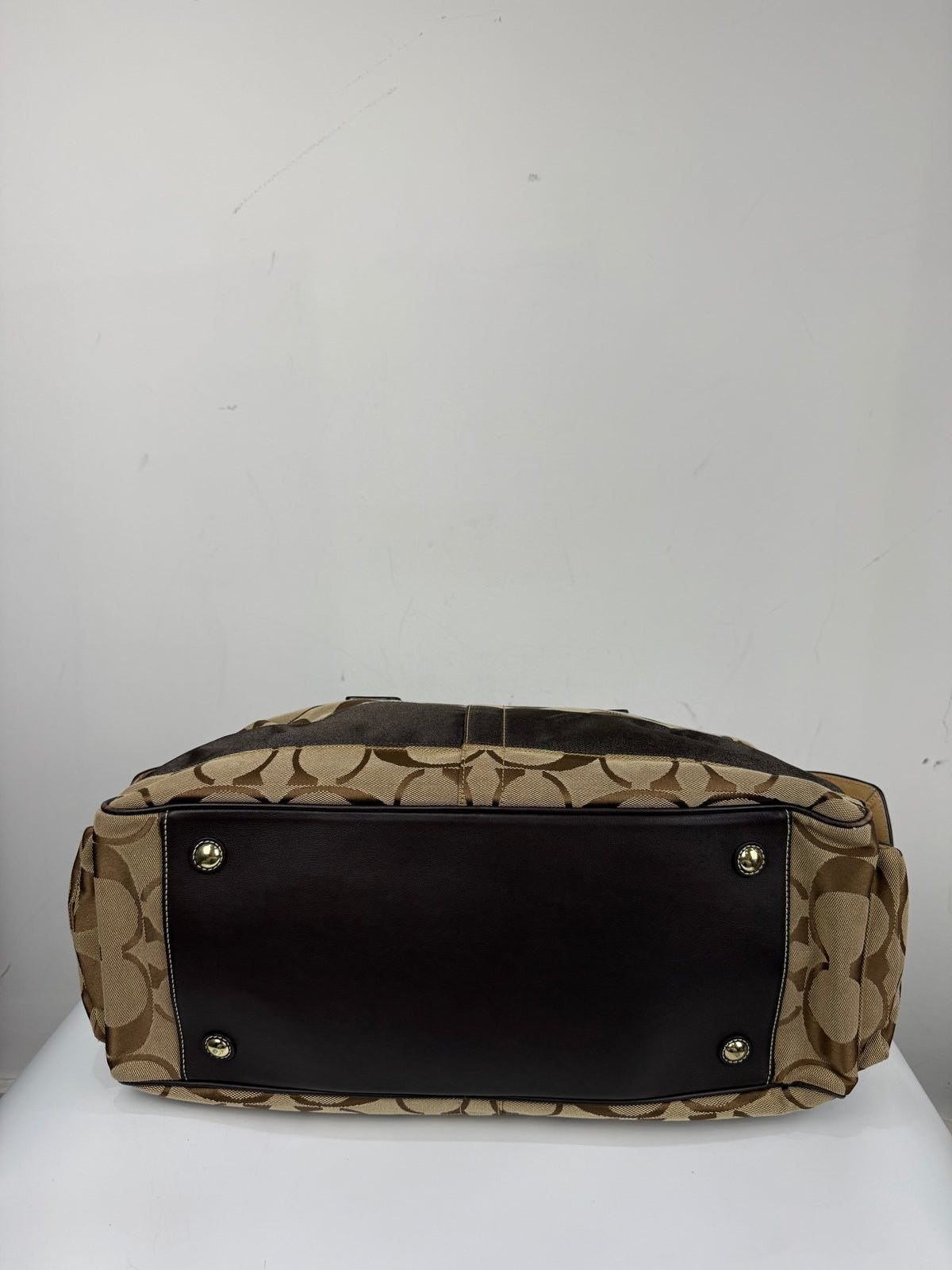 Vintage Coach Boston Travel Carry-On Bag Brown Signature Stripe Duffle Bag 00s Y2K