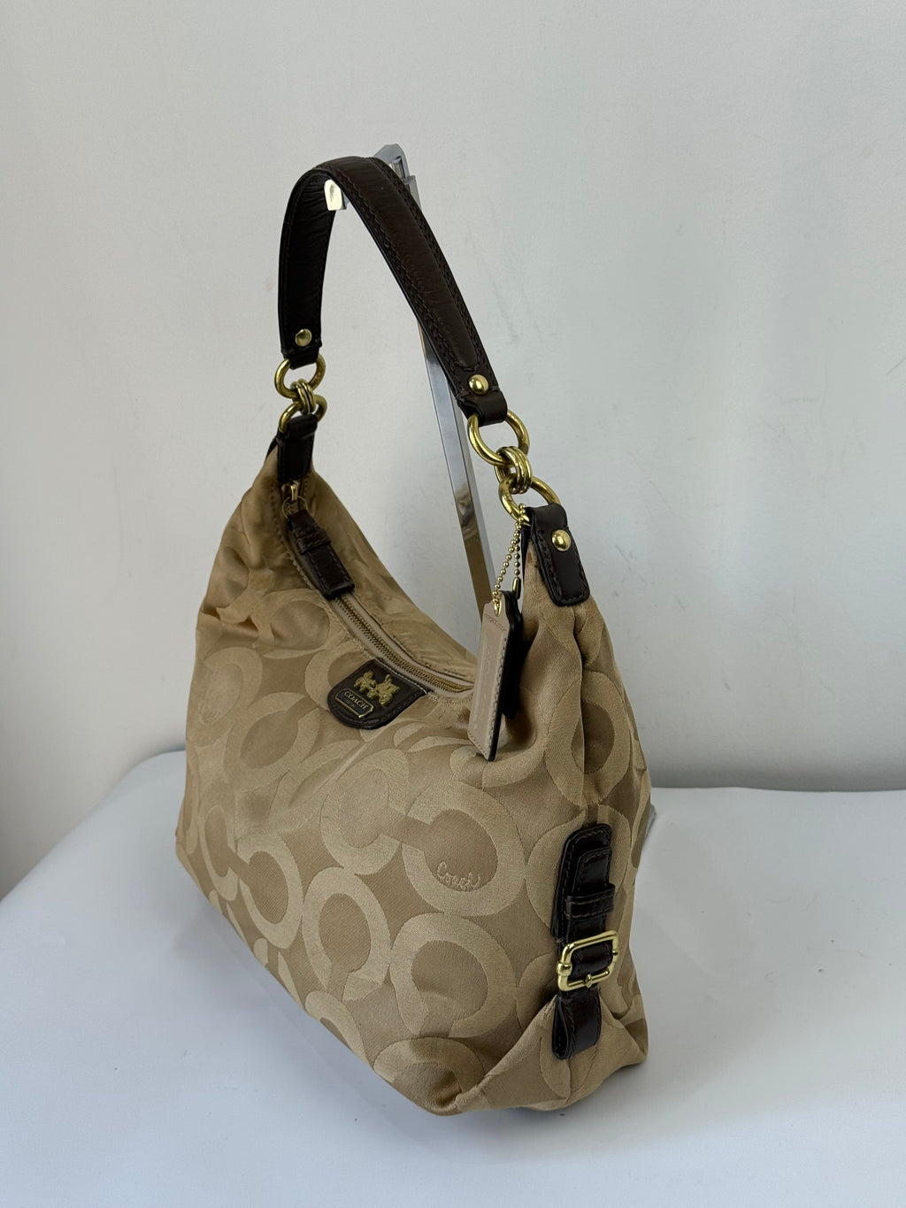 Vintage Coach Signature Madison Maggie Hobo 2 Way Bag Brown & Beige Shoulder Bag 00s Y2K