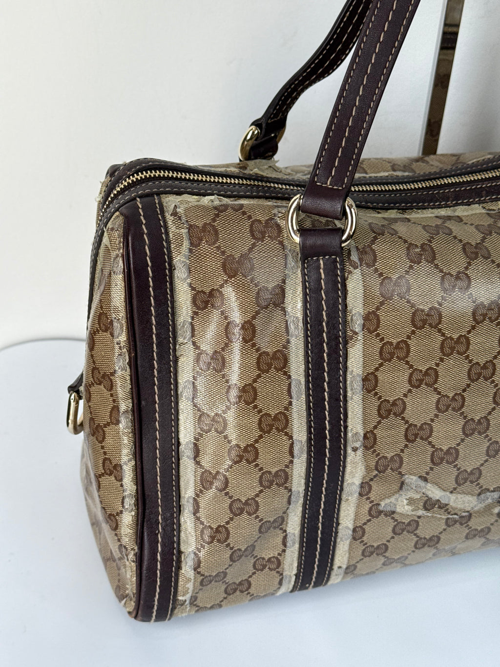 Vintage Gucci Crystal Duchessa Boston Bag Brown Gucci Pouch Monogram Handbag 00s Y2K