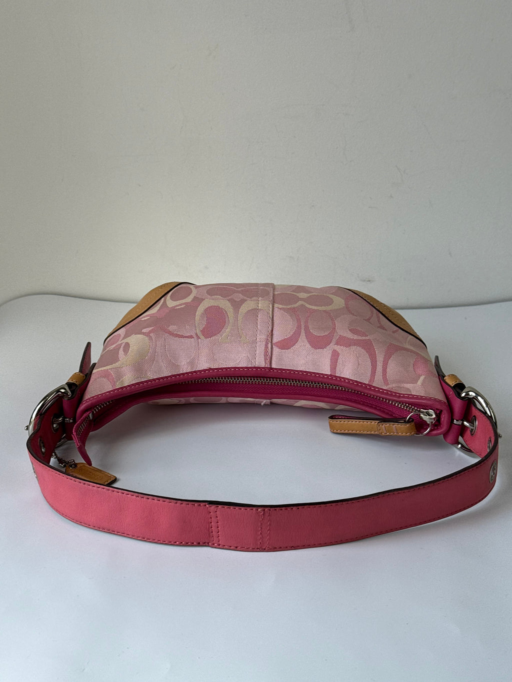 Vintage Coach Pink Soho Hobo Bag Coach Signature Pink and Brown Shoulder 00s Y2K