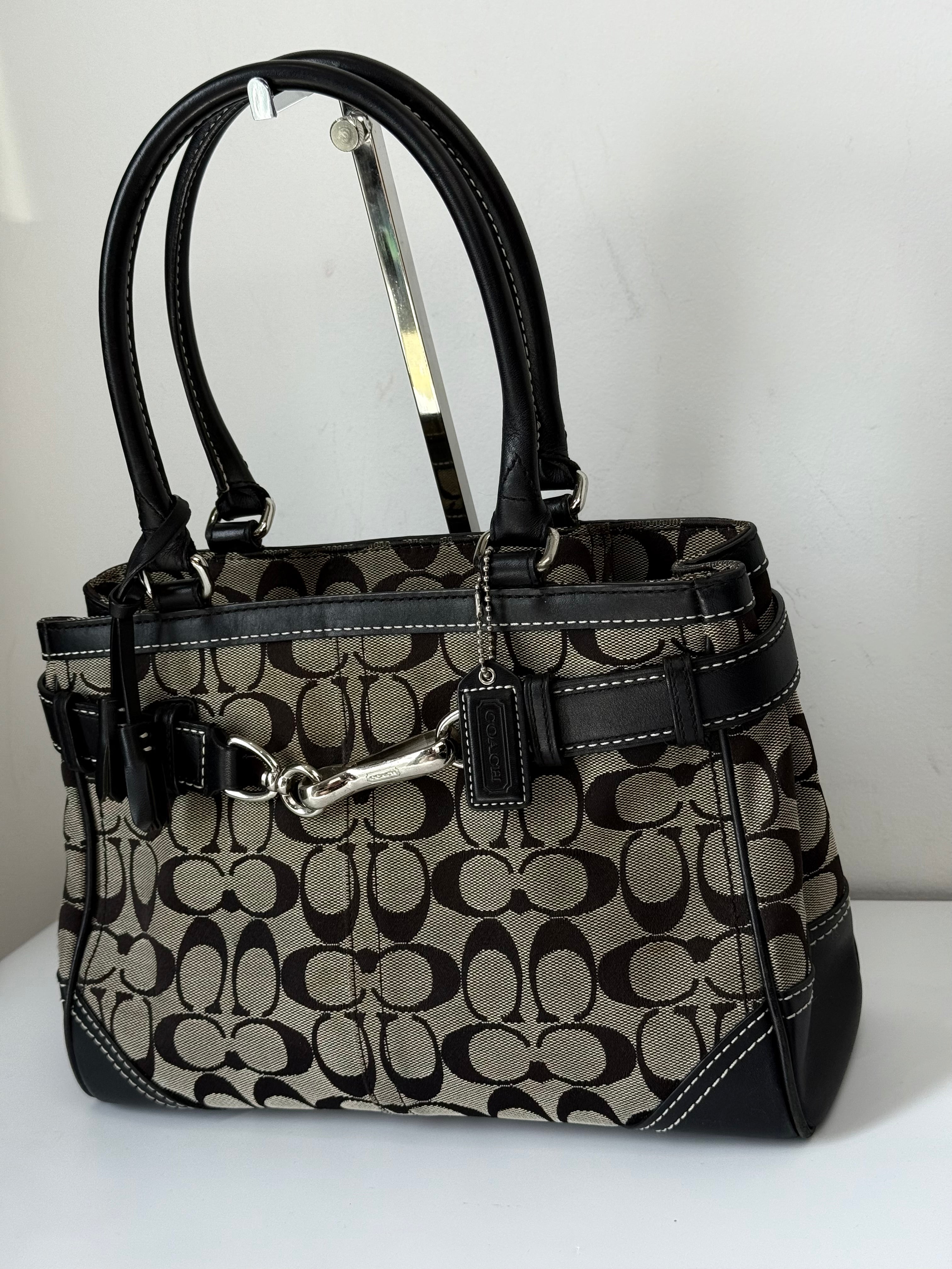 Vintage Coach Hampton Signature Tote Bag Coach Grey & Black Handbag 00s Y2K