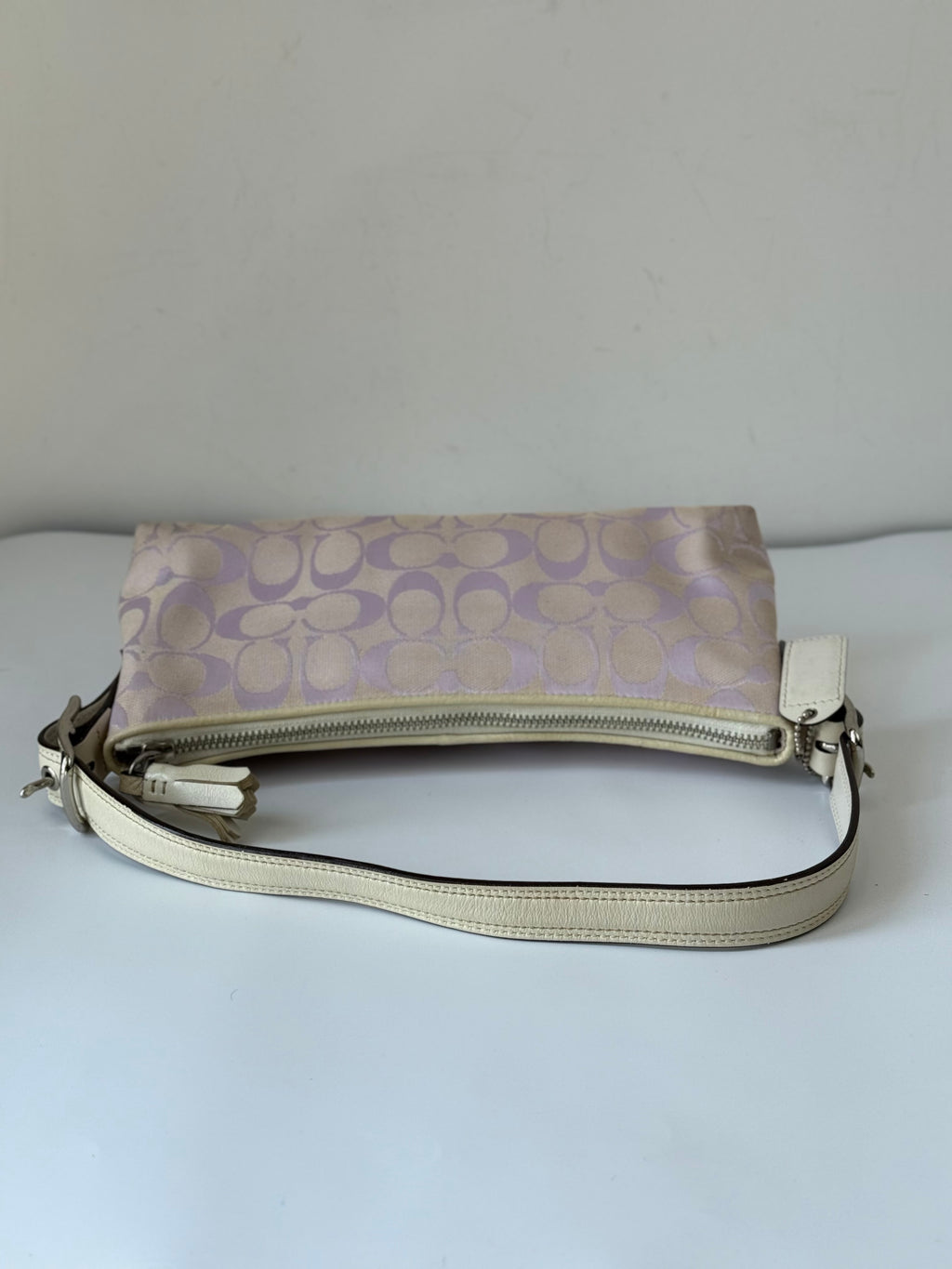 Vintage Coach Baguette East West Bag Lilac Signature Canvas Shoulder Bag Y2K