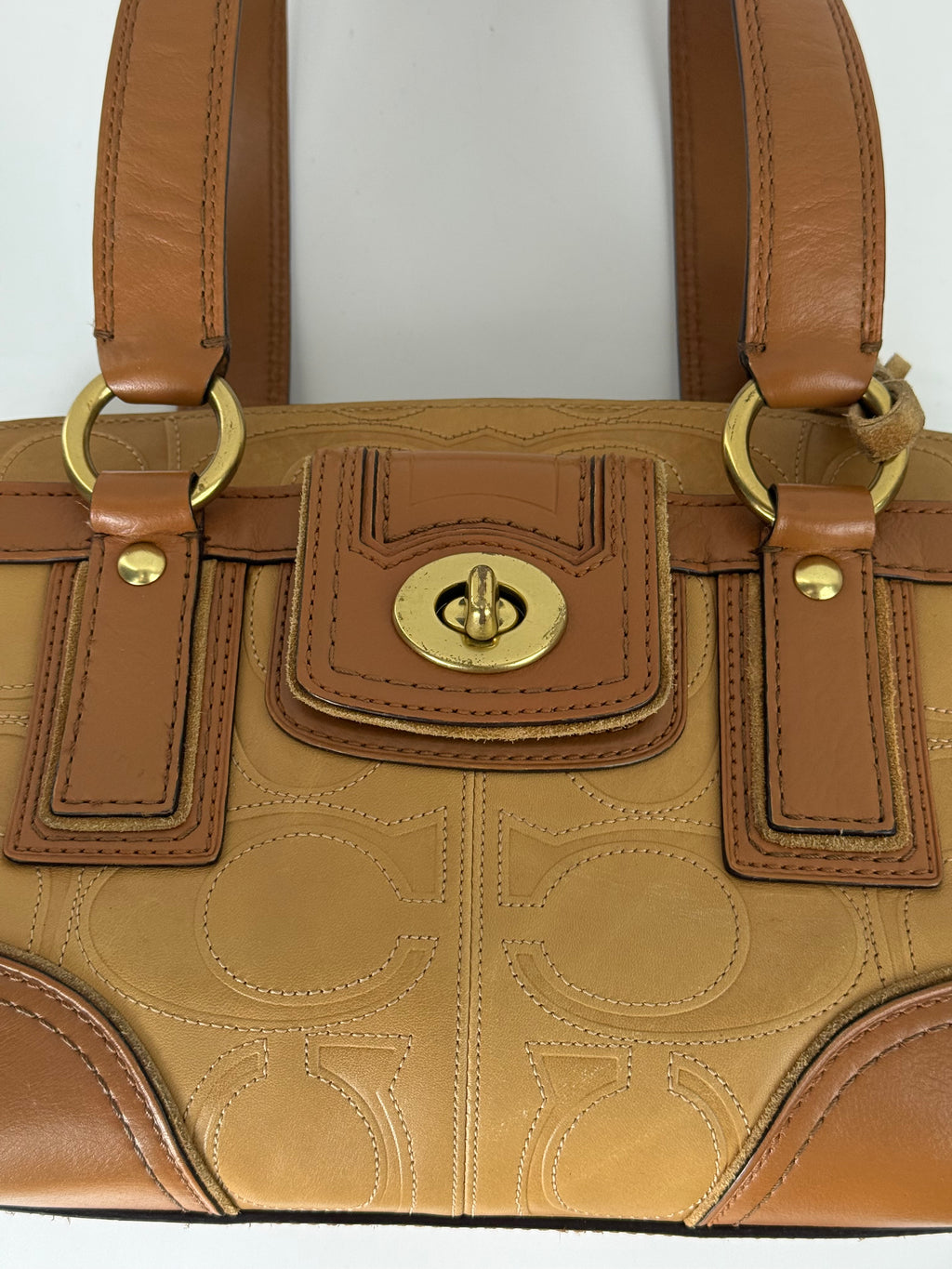 Vintage Coach Hampton Turn-lock Bag Coach Brown/Tan Leather Y2K HandBag