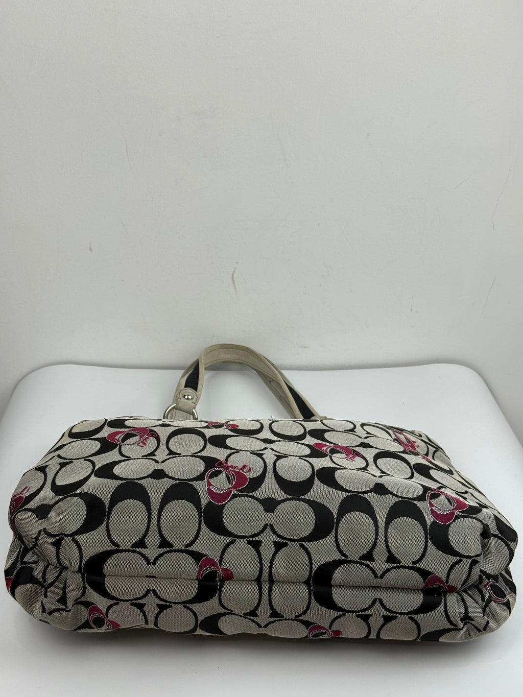 Vintage Coach Poppy Shoulder Bag Grey/Black Signature Tote Bag 00s Y2K
