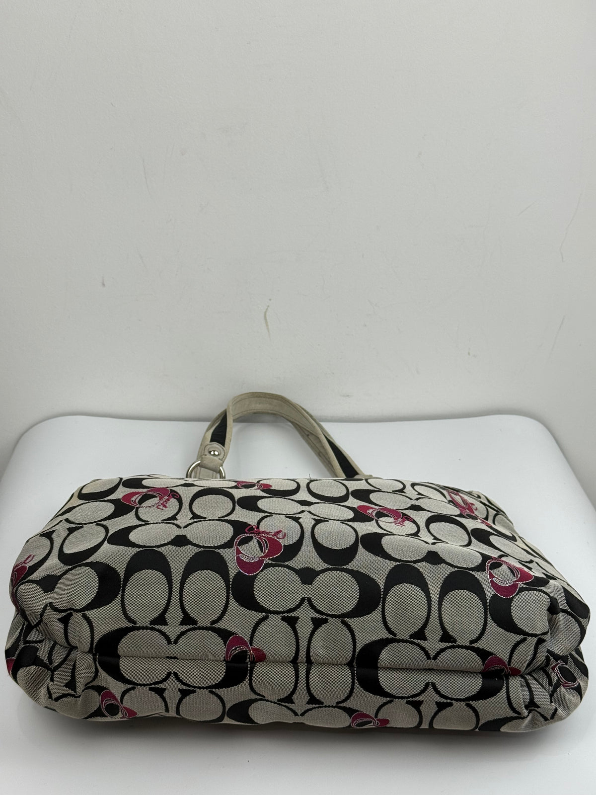 Vintage Coach Poppy Shoulder Bag Grey/Black Signature Tote Bag 00s Y2K