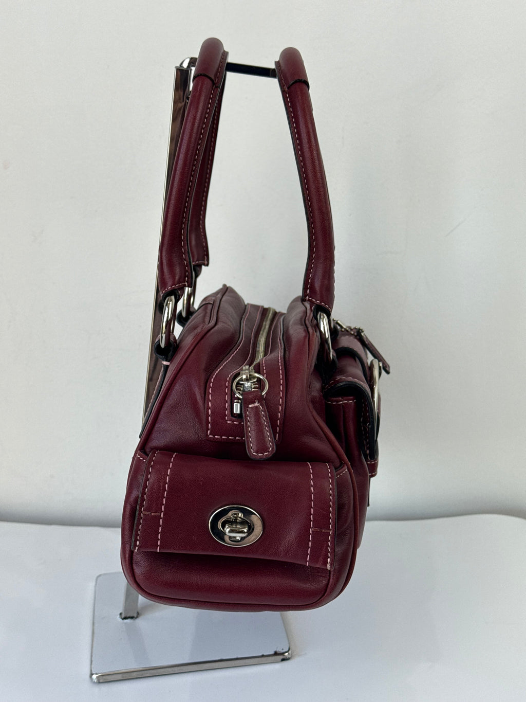 Vintage Coach Soho Mini Boston Bag Burgundy Bordeaux Leather Handbag 00s Y2K