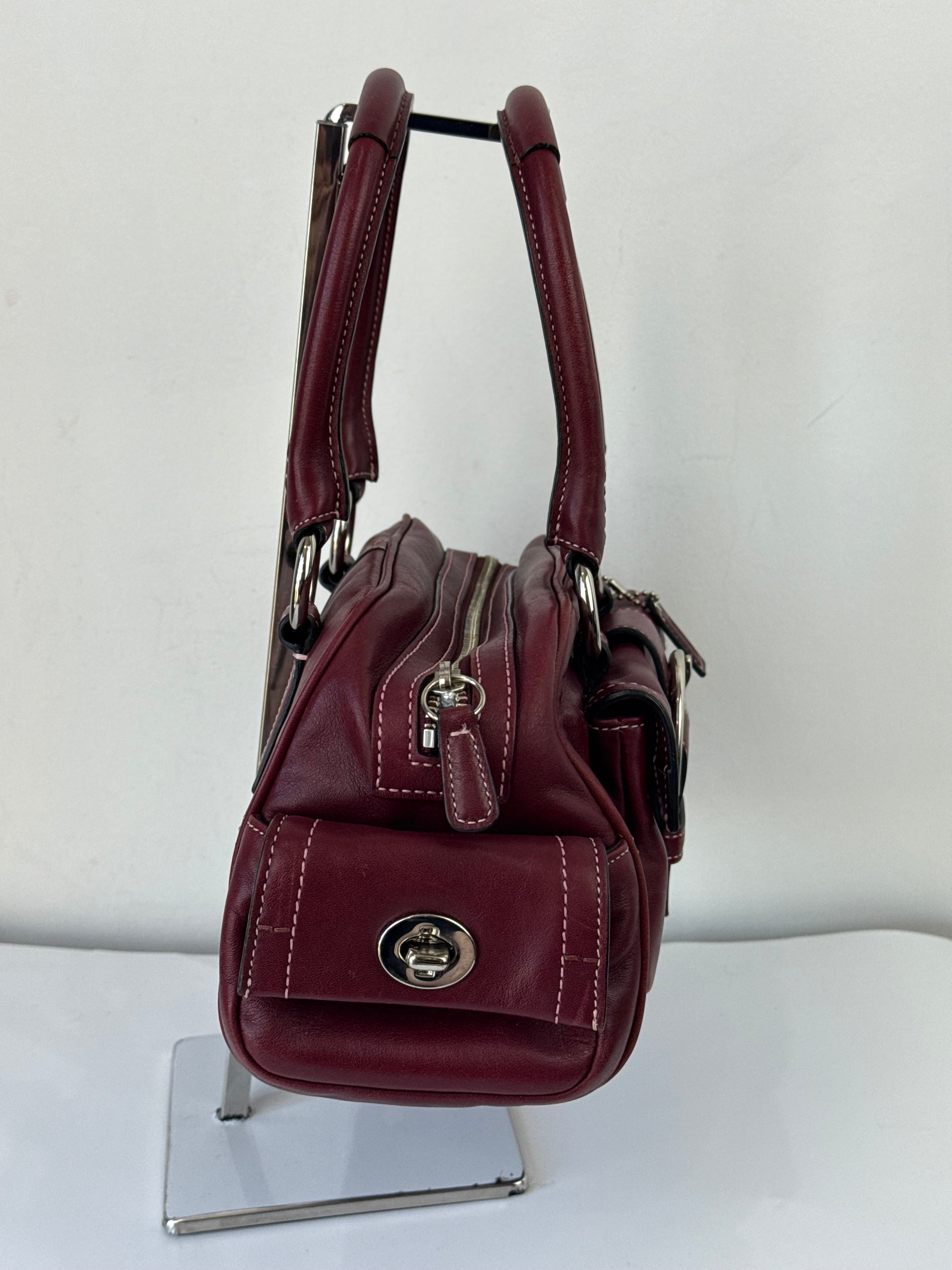 Vintage Coach Soho Mini Boston Bag Burgundy Bordeaux Leather Handbag 00s Y2K