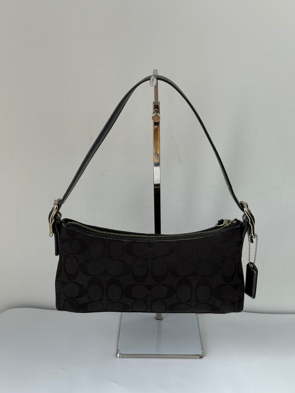 Vintage Coach Baguette East West Bag Black Signature Canvas Shoulder Bag Y2K
