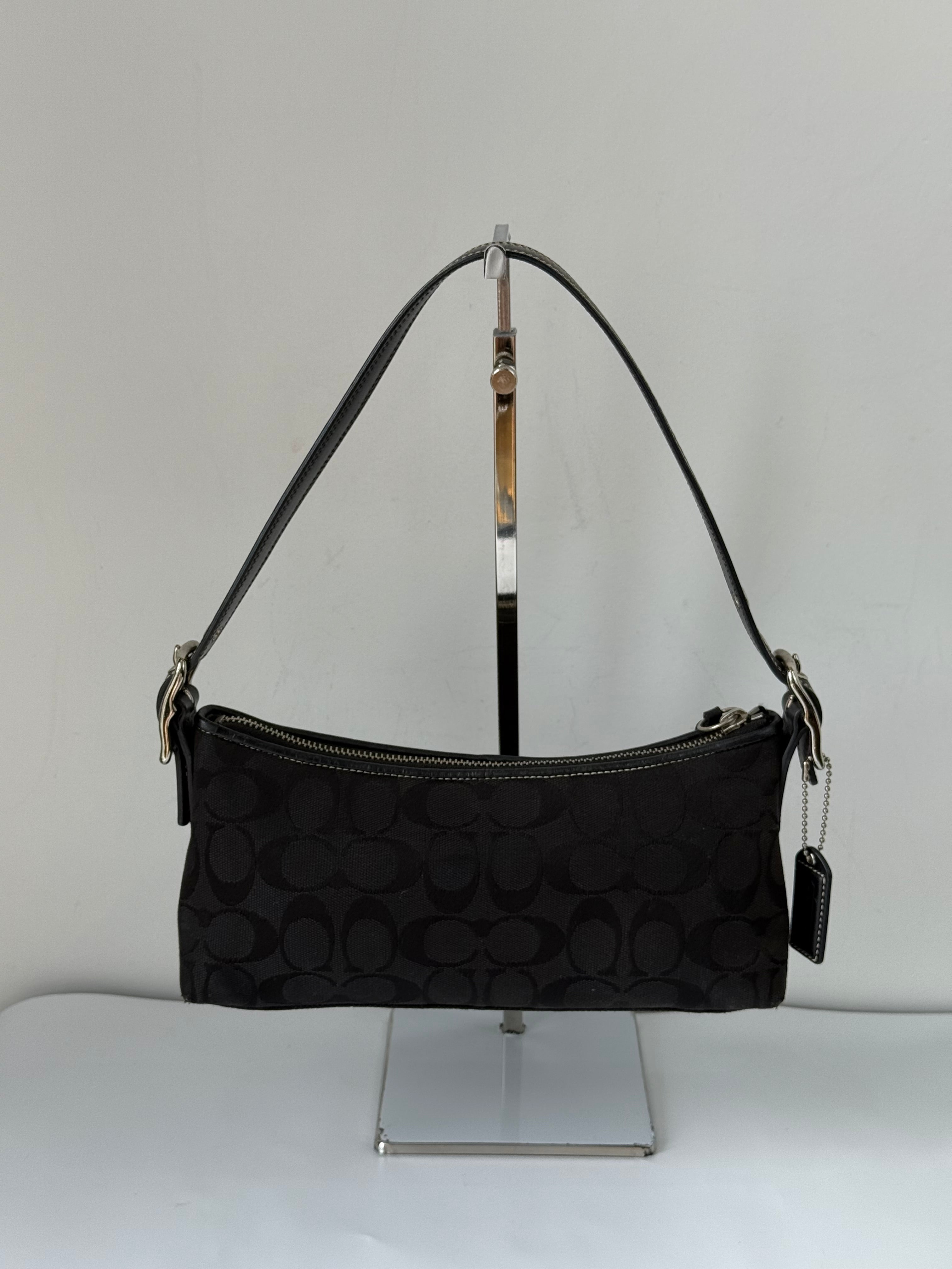 Vintage Coach Baguette East West Bag Black Signature Canvas Shoulder Bag Y2K
