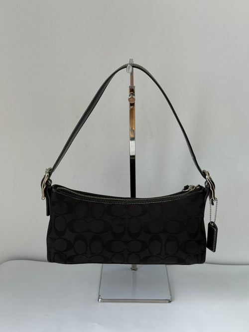 Vintage Coach Baguette East West Bag Black Signature Canvas Shoulder Bag Y2K