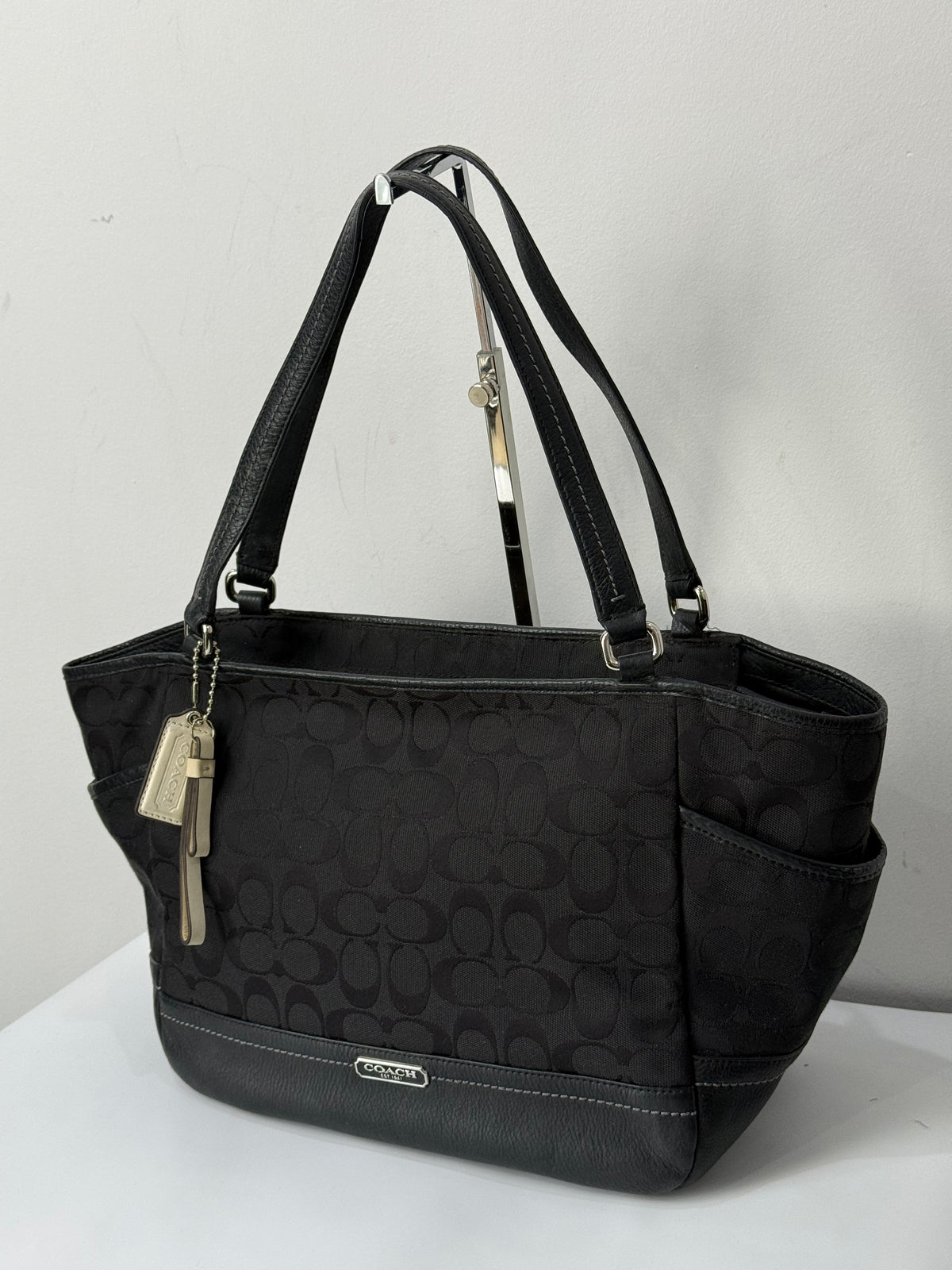 Vintage Coach Park Signature Carrie Tote Bag Black Coach Canvas Handbag 00s Y2K