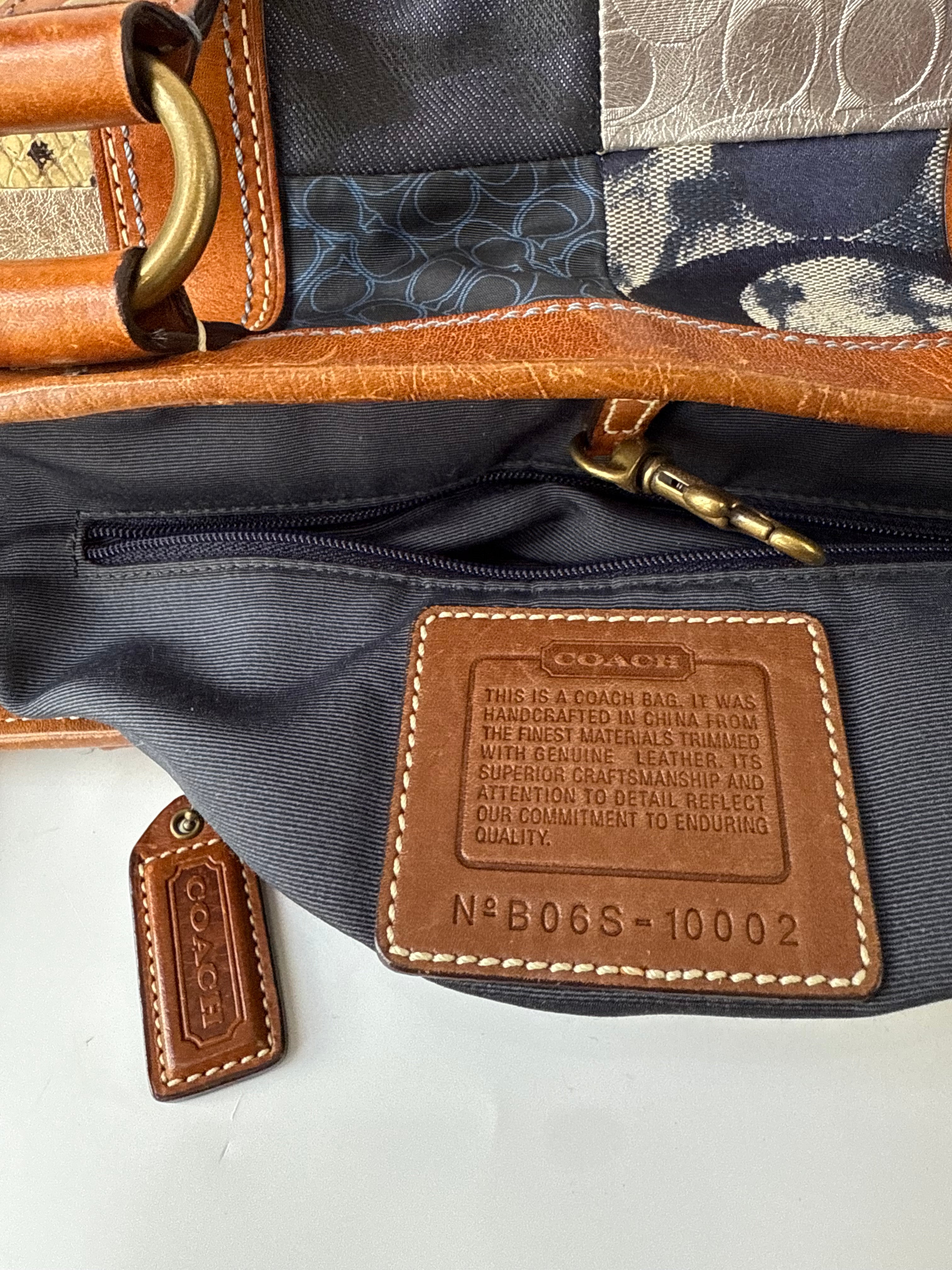 Vintage Coach Blue Denim Patchwork Tote Bag Coach Signature Leather Handbag 00s Y2K