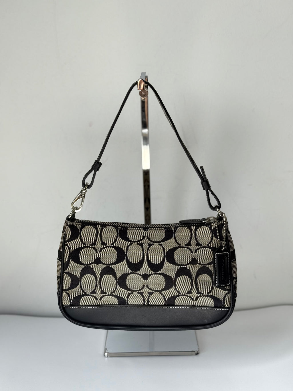 Vintage Coach Signature Demi Bag Coach Grey Black Canvas Small Handbag 00s Y2K