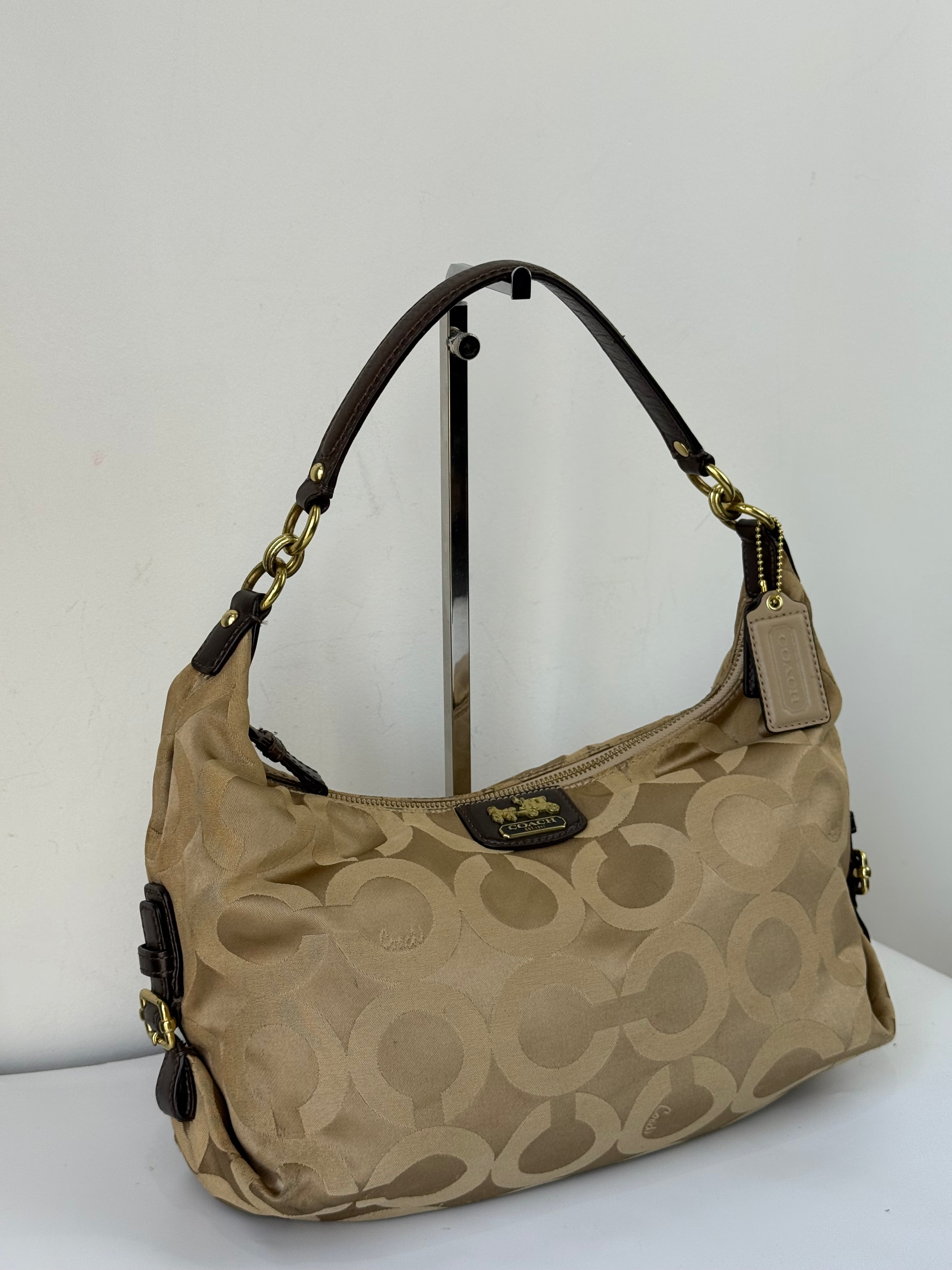 Vintage Coach Signature Madison Maggie Hobo 2 Way Bag Brown & Beige Shoulder Bag 00s Y2K