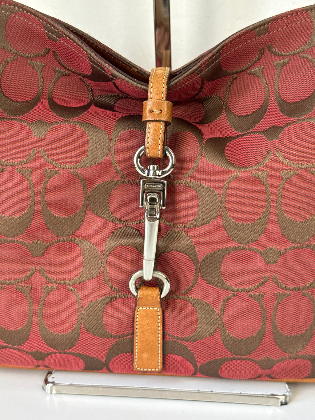 Vintage Coach Demi Hampton Tote Bag Coach Red Signature Tan Leather Handbag 00s Y2K