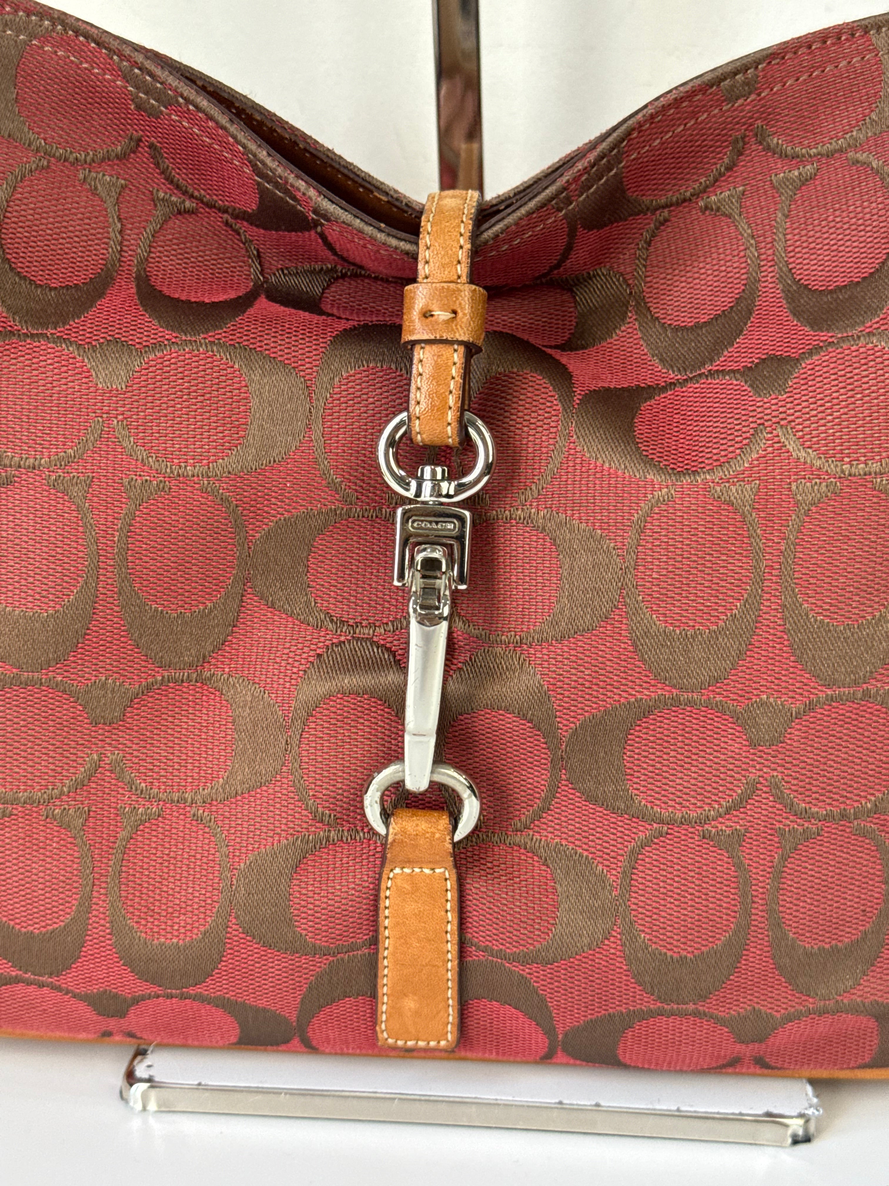 Vintage Coach Demi Hampton Tote Bag Coach Red Signature Tan Leather Handbag 00s Y2K