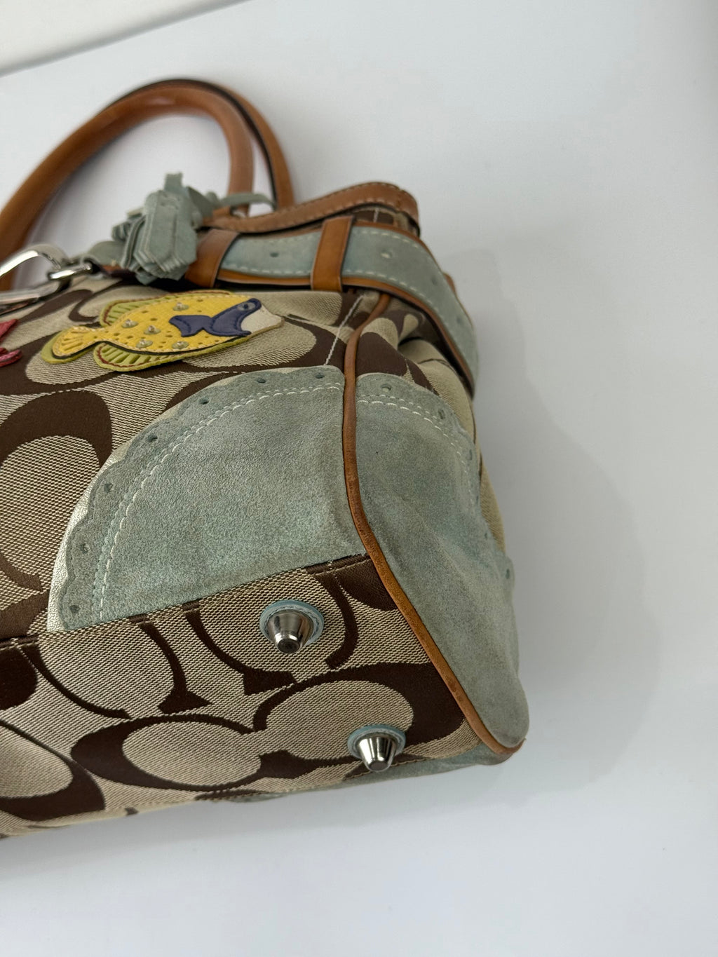 Super Rare Vintage Coach Signature Fish & Coral Appliqué Bag Coach Hampton Leather Satchel Handbag 00s Y2K