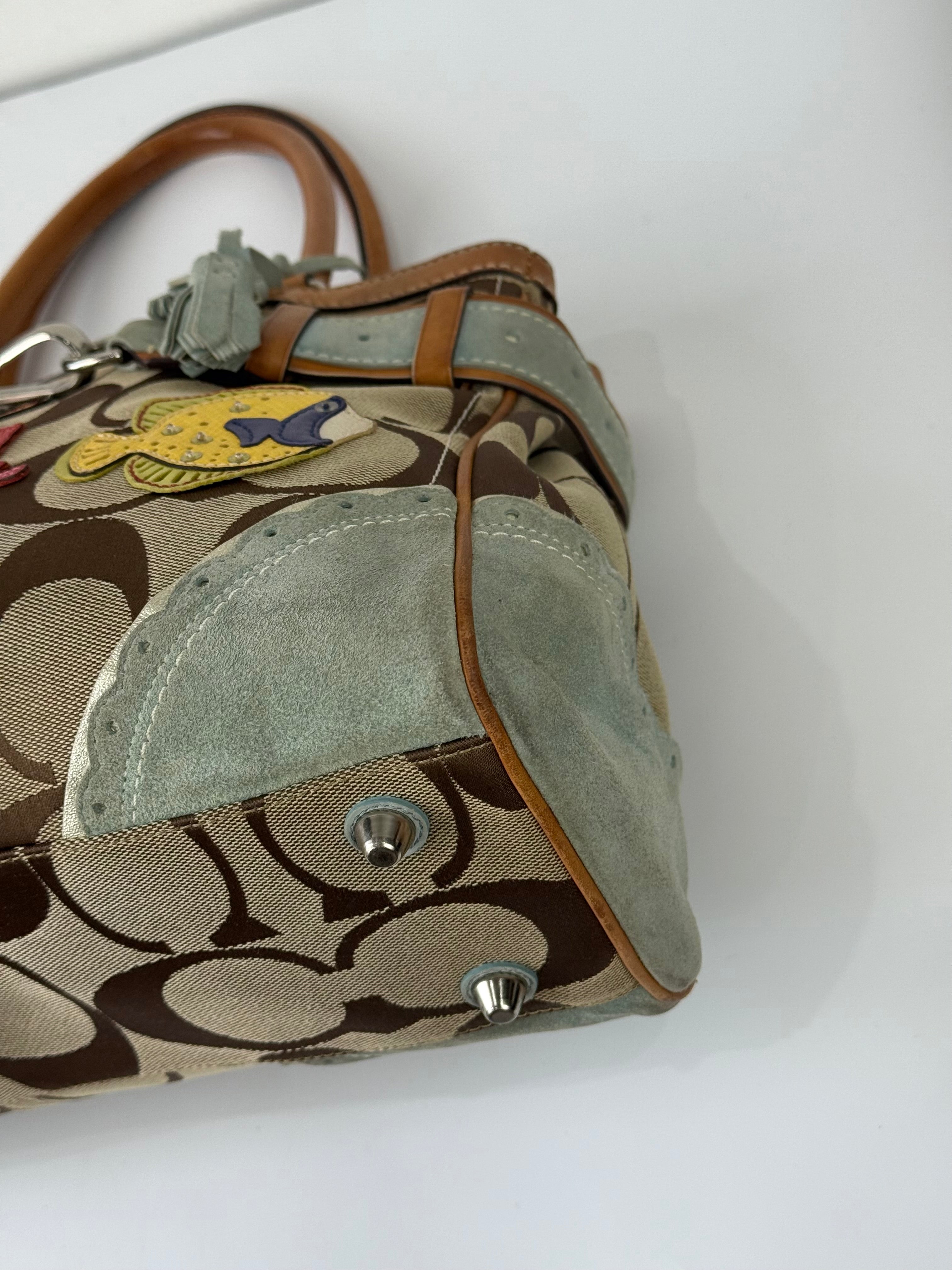 Super Rare Vintage Coach Signature Fish & Coral Appliqué Bag Coach Hampton Leather Satchel Handbag 00s Y2K