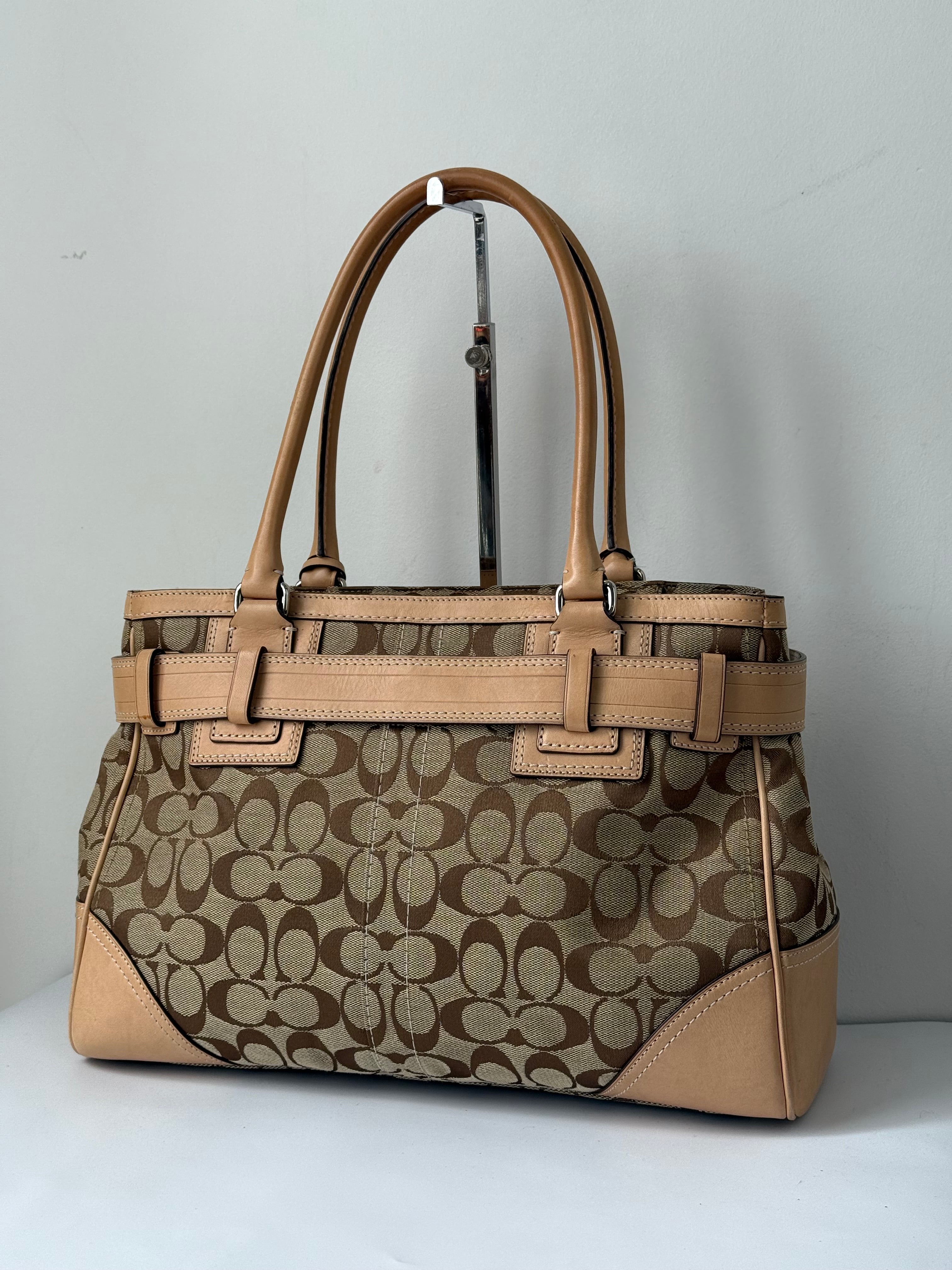 Vintage Coach Hampton Signature Tote Bag Brown and Tan Coach Canvas HandBag 00s Y2K