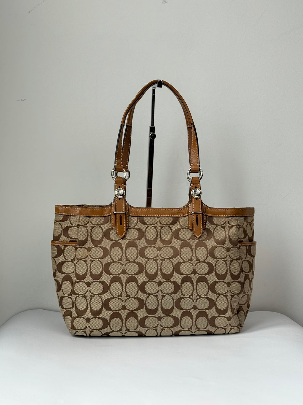 Vintage Coach Gallery Signature Tote Bag Brown & Beige Canvas Shoulder Bag 00s Y2K